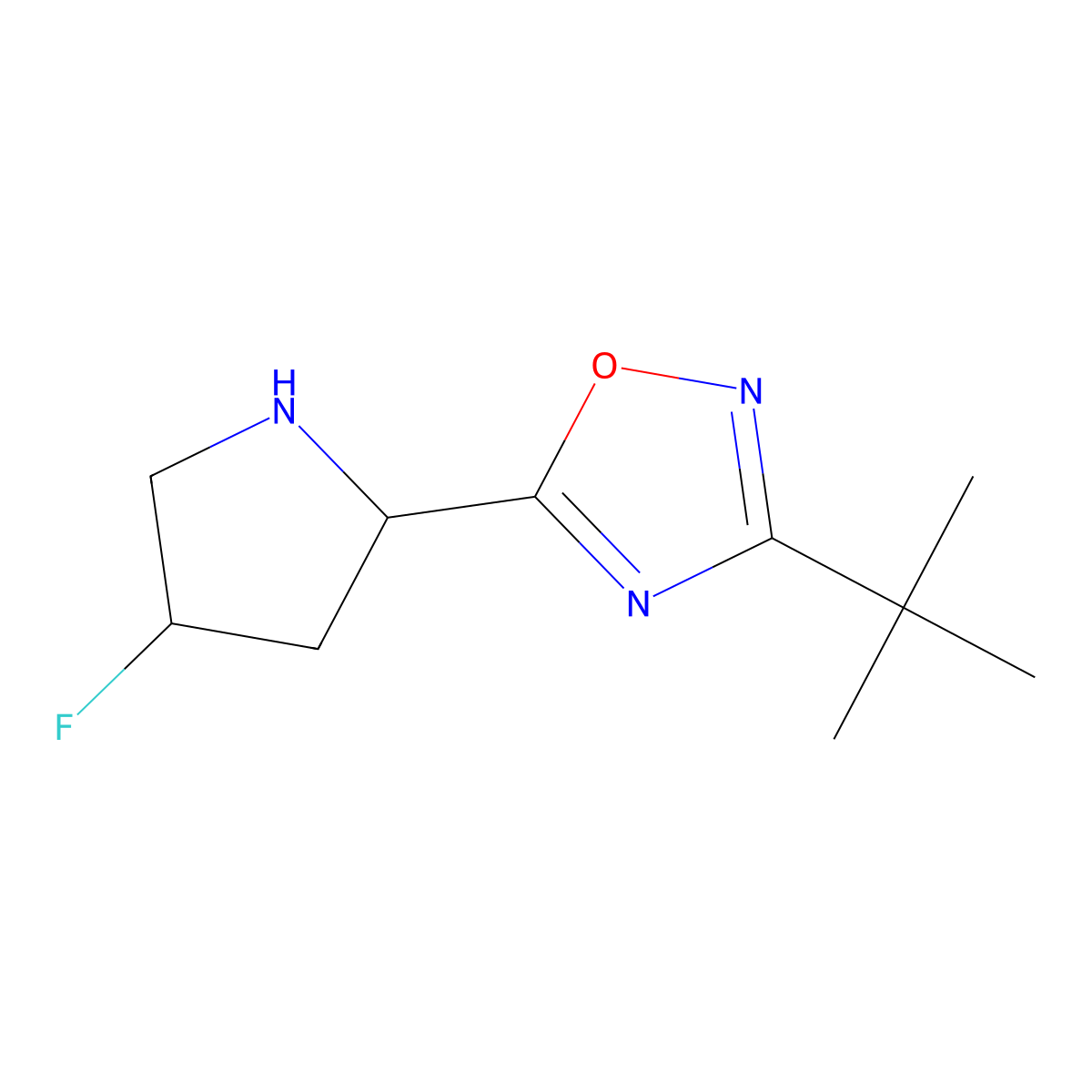 3-(Tert-butyl)-5-(4-fluoropyrrolidin-2-yl)-1,2,4-oxadiazole molecular structure, CAS 2097936-77-9