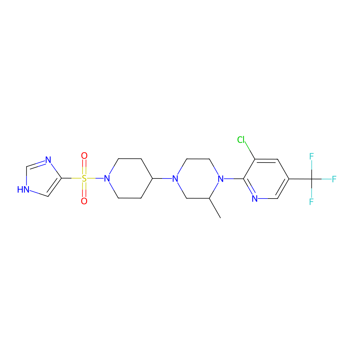 1-[3-chloro-5-(trifluoromethyl)pyridin-2-yl]-4-[1-(1H-imidazole-4-sulfonyl)piperidin-4-yl]-2-methylpiperazine molecular structure, CAS 2097936-83-7