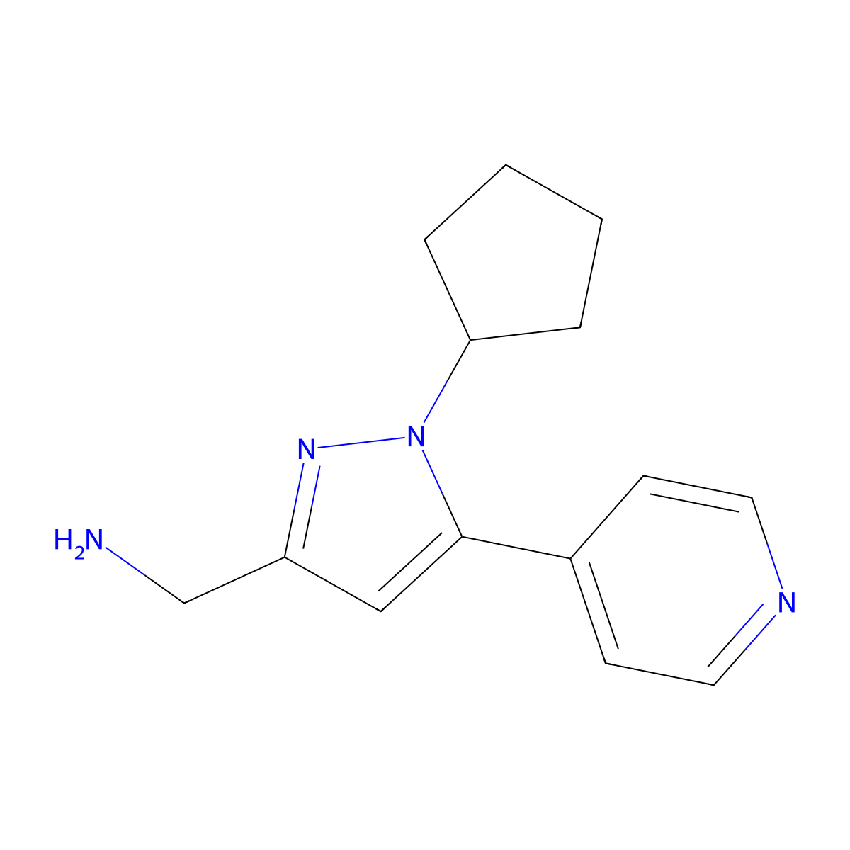 [1-cyclopentyl-5-(pyridin-4-yl)-1H-pyrazol-3-yl]methanamine molecular structure, CAS 2097936-90-6