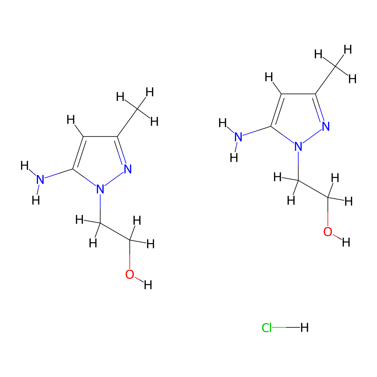 bis(2-(5-amino-3-methyl-1H-pyrazol-1-yl)ethan-1-ol) hydrochloride molecular structure, CAS 2097936-95-1
