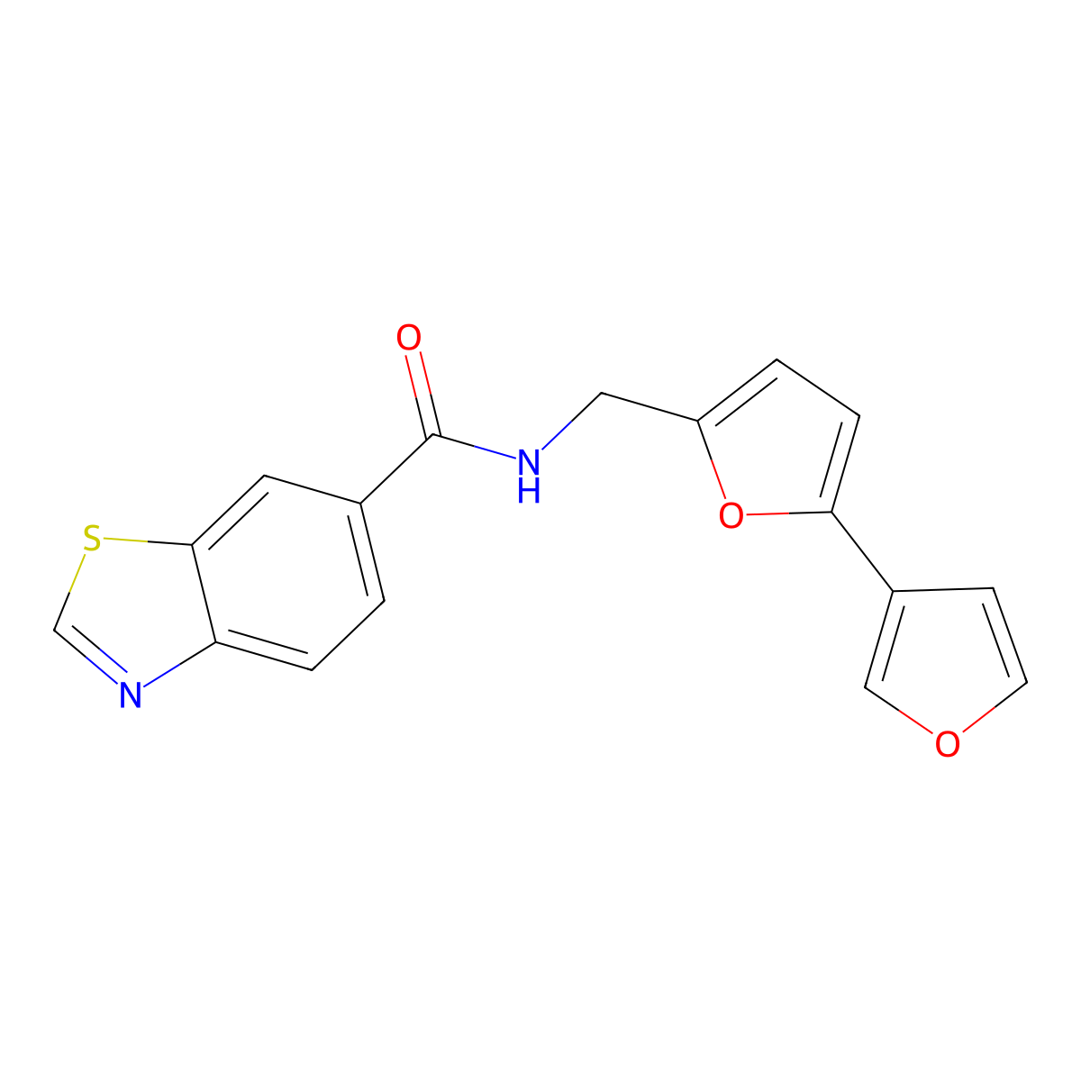 N-({[2,3'-bifuran]-5-yl}methyl)-1,3-benzothiazole-6-carboxamide molecular structure, CAS 2097936-98-4