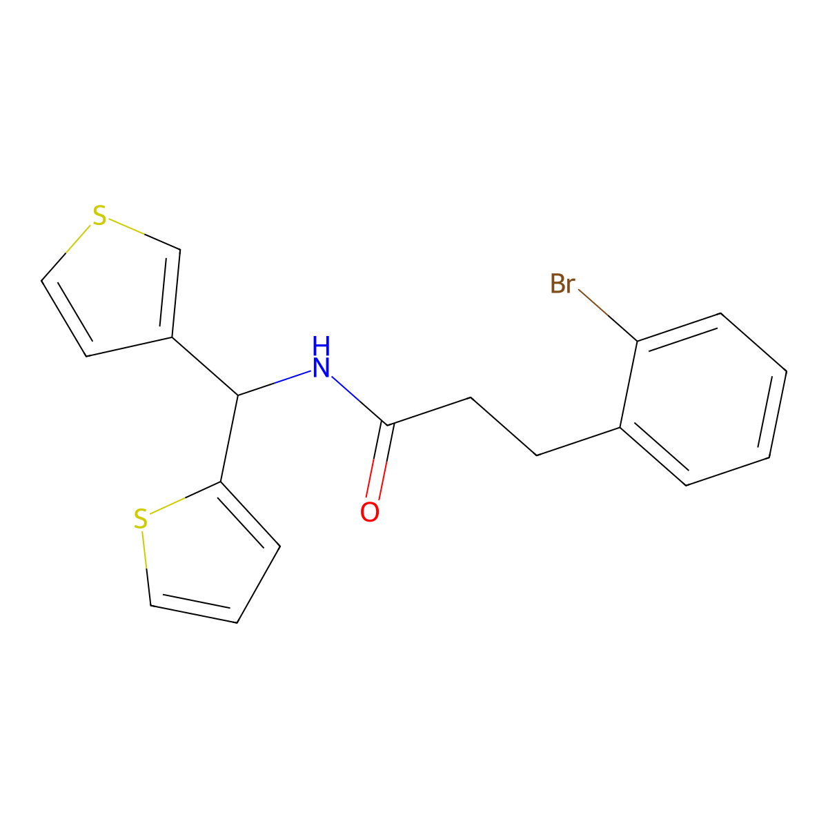 3-(2-bromophenyl)-N-[(thiophen-2-yl)(thiophen-3-yl)methyl]propanamide molecular structure, CAS 2097936-99-5