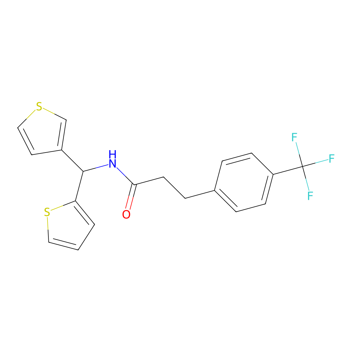 N-[(thiophen-2-yl)(thiophen-3-yl)methyl]-3-[4-(trifluoromethyl)phenyl]propanamide molecular structure, CAS 2097937-00-1