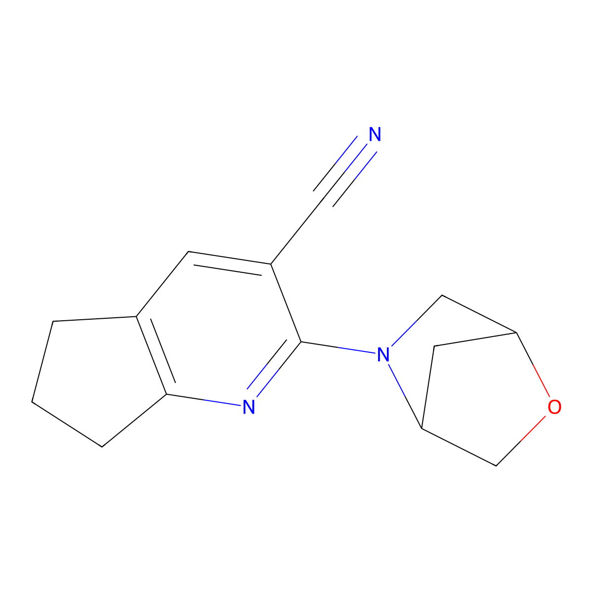2-{2-oxa-5-azabicyclo[2.2.1]heptan-5-yl}-5H,6H,7H-cyclopenta[b]pyridine-3-carbonitrile molecular structure, CAS 2097937-03-4
