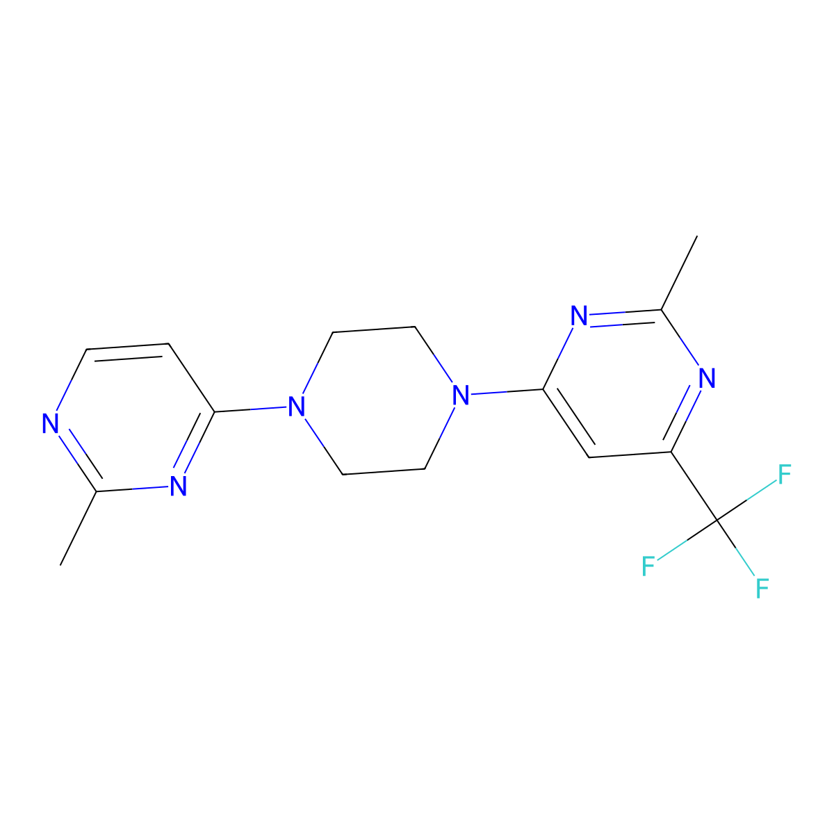 2-Methyl-4-[4-(2-methylpyrimidin-4-yl)piperazin-1-yl]-6-(trifluoromethyl)pyrimidine molecular structure, CAS 2097937-04-5