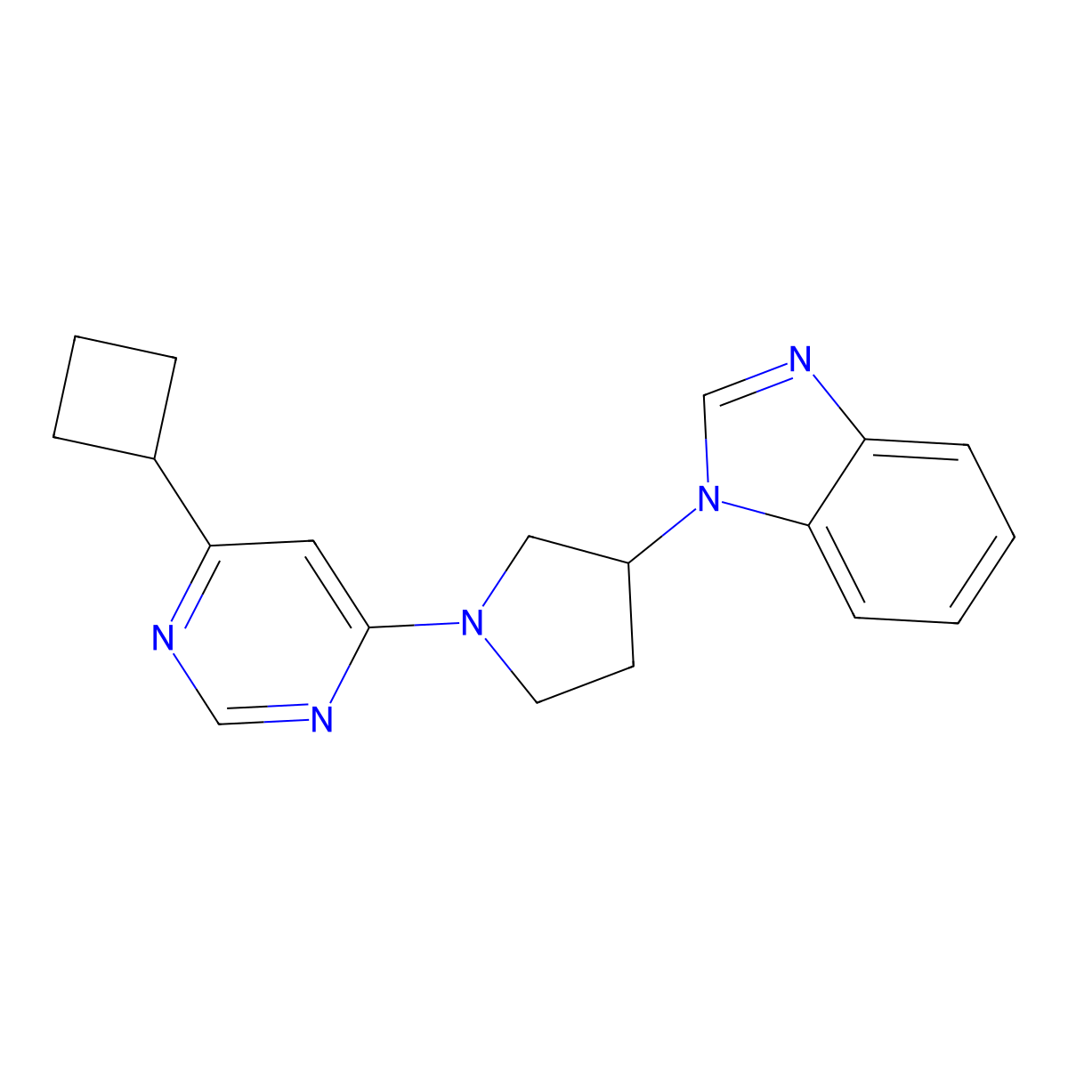 1-[1-(6-cyclobutylpyrimidin-4-yl)pyrrolidin-3-yl]-1H-1,3-benzodiazole molecular structure, CAS 2097937-09-0