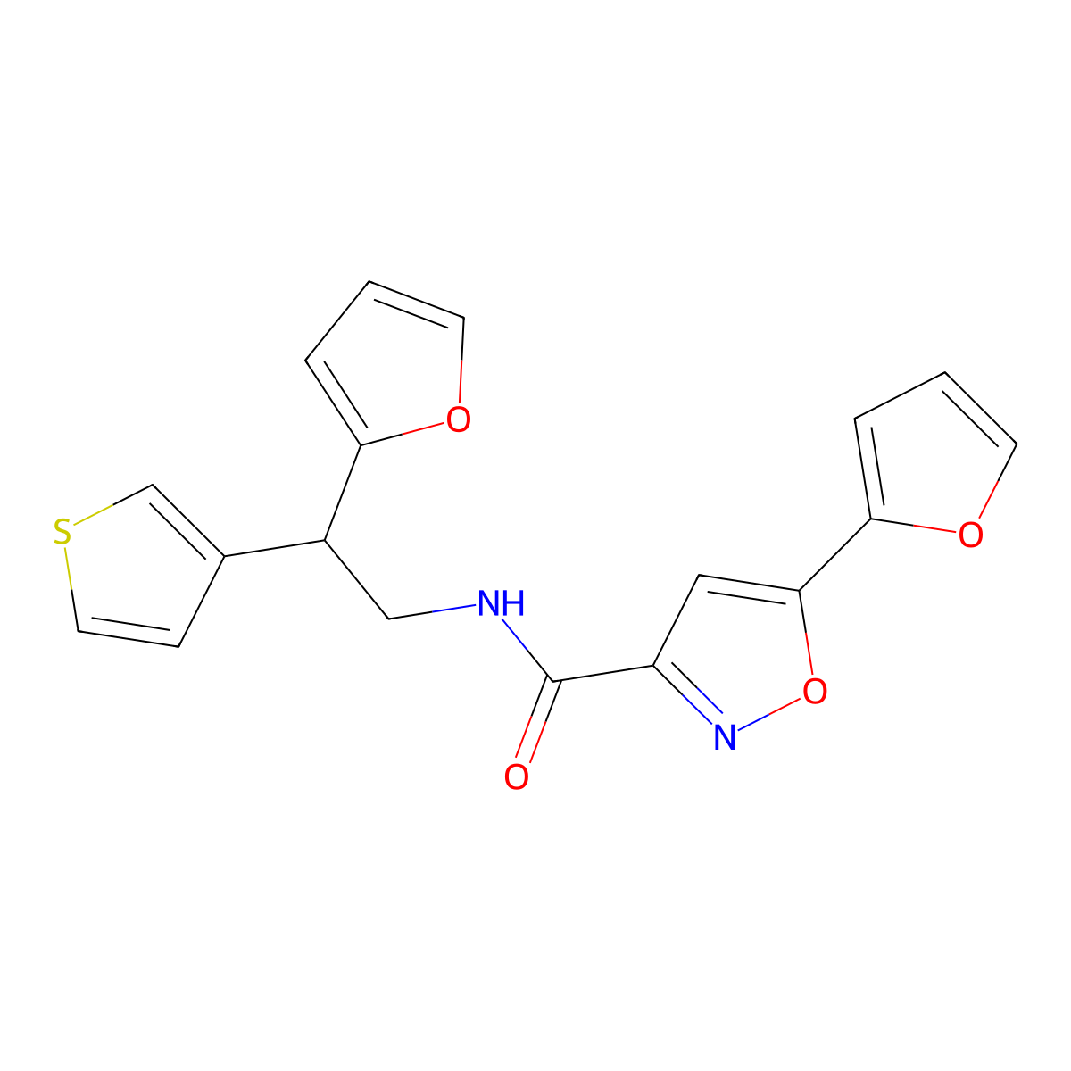 5-(furan-2-yl)-N-[2-(furan-2-yl)-2-(thiophen-3-yl)ethyl]-1,2-oxazole-3-carboxamide molecular structure, CAS 2097937-14-7