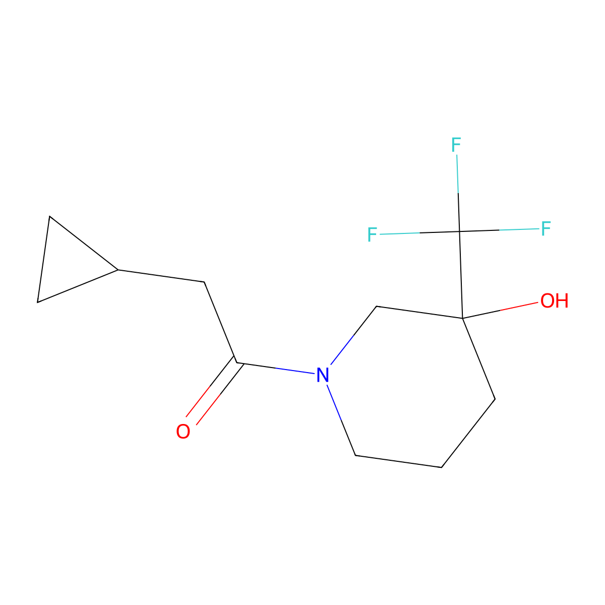 2-Cyclopropyl-1-[3-hydroxy-3-(trifluoromethyl)piperidin-1-yl]ethan-1-one molecular structure, CAS 2097937-17-0