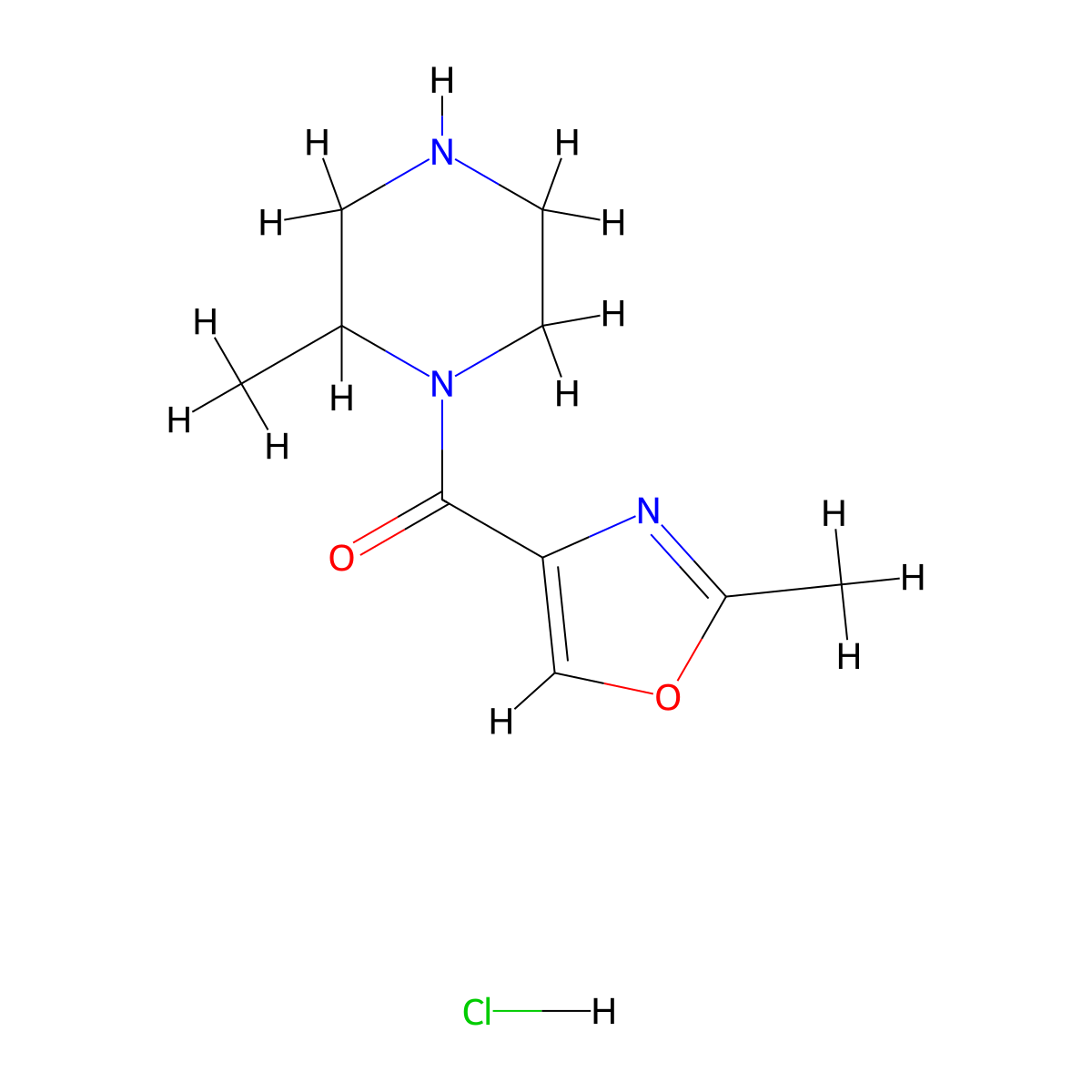 2-Methyl-1-(2-methyl-1,3-oxazole-4-carbonyl)piperazine hydrochloride molecular structure, CAS 2097937-24-9