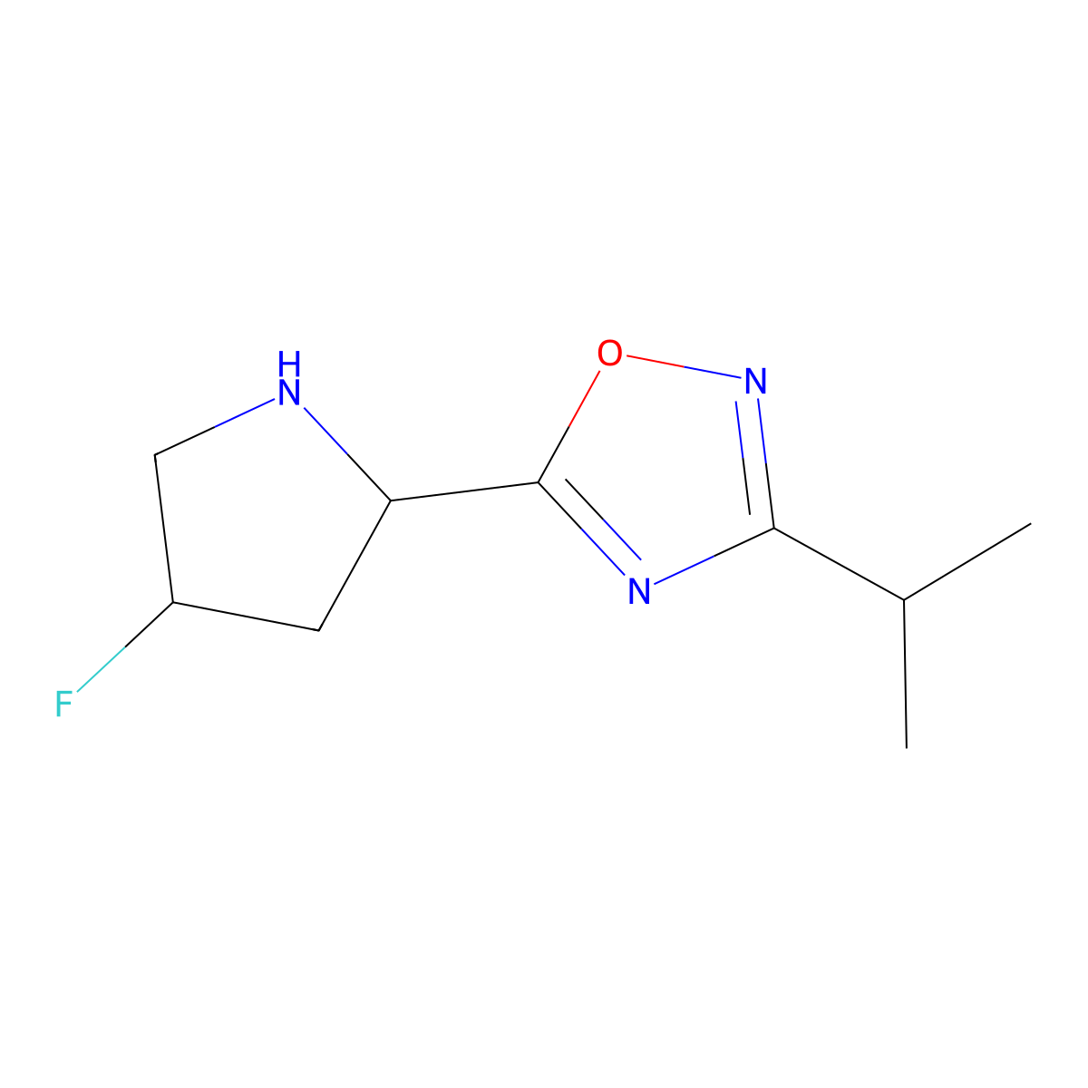 5-(4-Fluoropyrrolidin-2-yl)-3-isopropyl-1,2,4-oxadiazole molecular structure, CAS 2097937-46-5