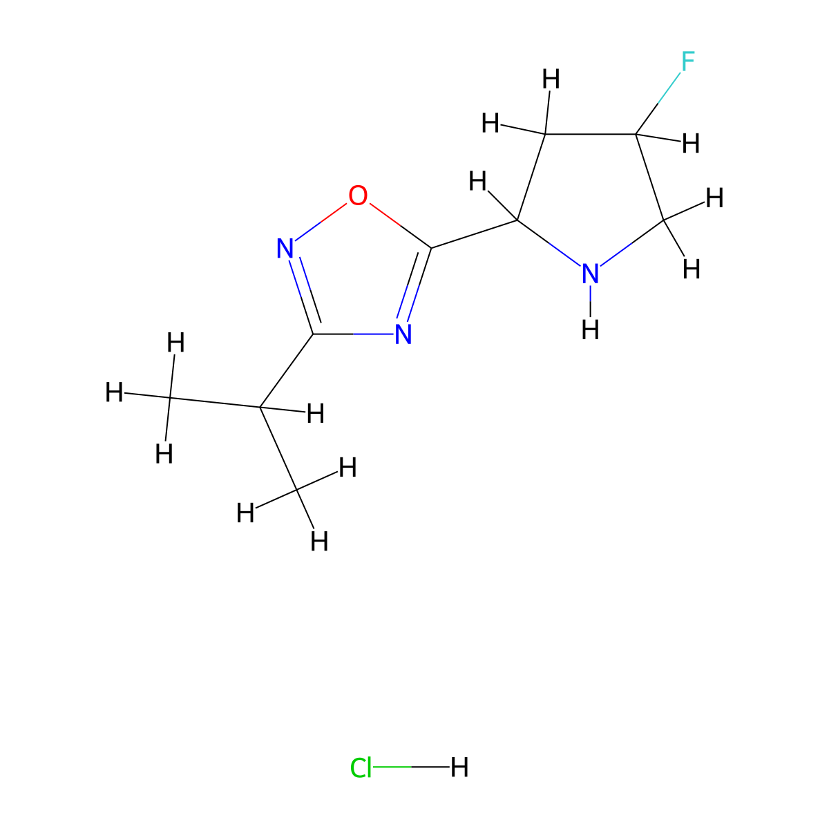5-(4-Fluoropyrrolidin-2-yl)-3-(propan-2-yl)-1,2,4-oxadiazole hydrochloride molecular structure, CAS 2097937-47-6