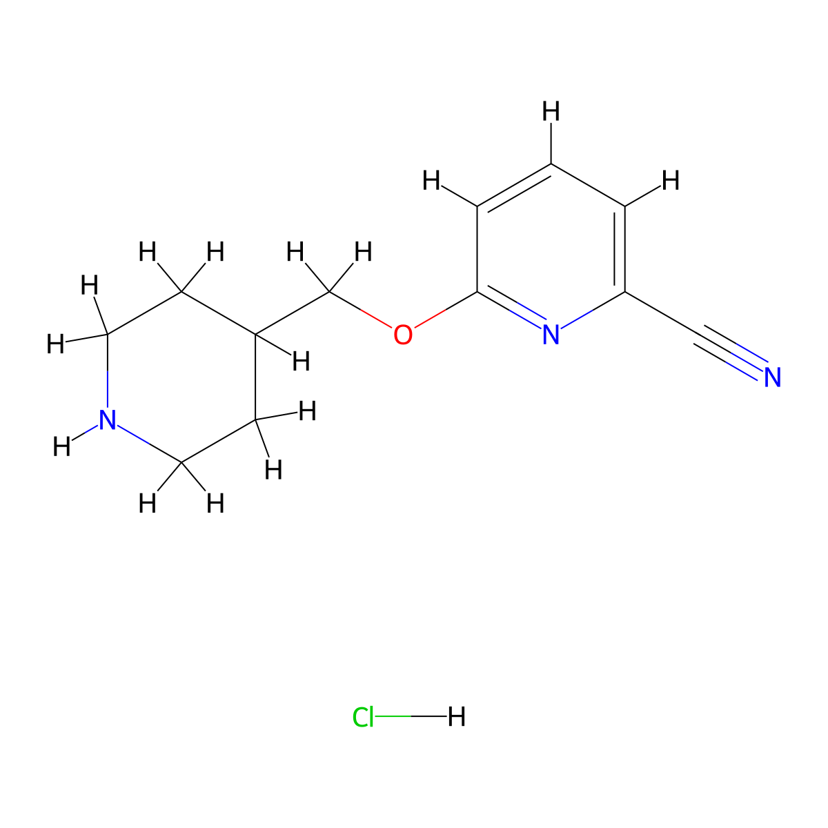 6-[(Piperidin-4-yl)methoxy]pyridine-2-carbonitrile hydrochloride molecular structure, CAS 2097937-50-1