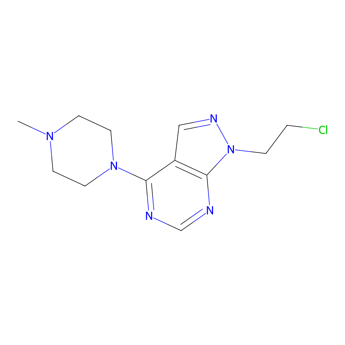 1-[1-(2-chloroethyl)-1H-pyrazolo[3,4-d]pyrimidin-4-yl]-4-methylpiperazine molecular structure, CAS 2097937-54-5