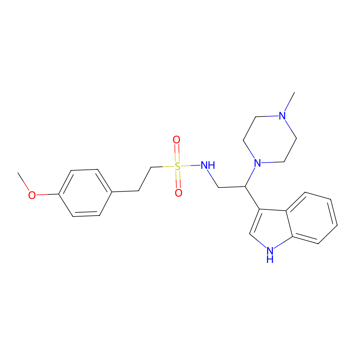 N-[2-(1H-indol-3-yl)-2-(4-methylpiperazin-1-yl)ethyl]-2-(4-methoxyphenyl)ethane-1-sulfonamide molecular structure, CAS 2097937-59-0