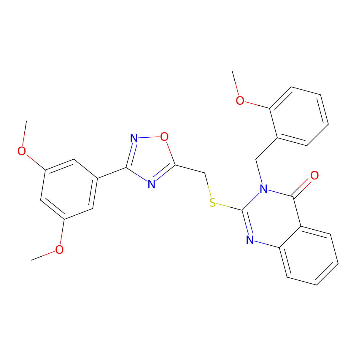 2-({[3-(3,5-Dimethoxyphenyl)-1,2,4-oxadiazol-5-yl]methyl}sulfanyl)-3-[(2-methoxyphenyl)methyl]-3,4-dihydroquinazolin-4-one molecular structure, CAS 2097937-60-3