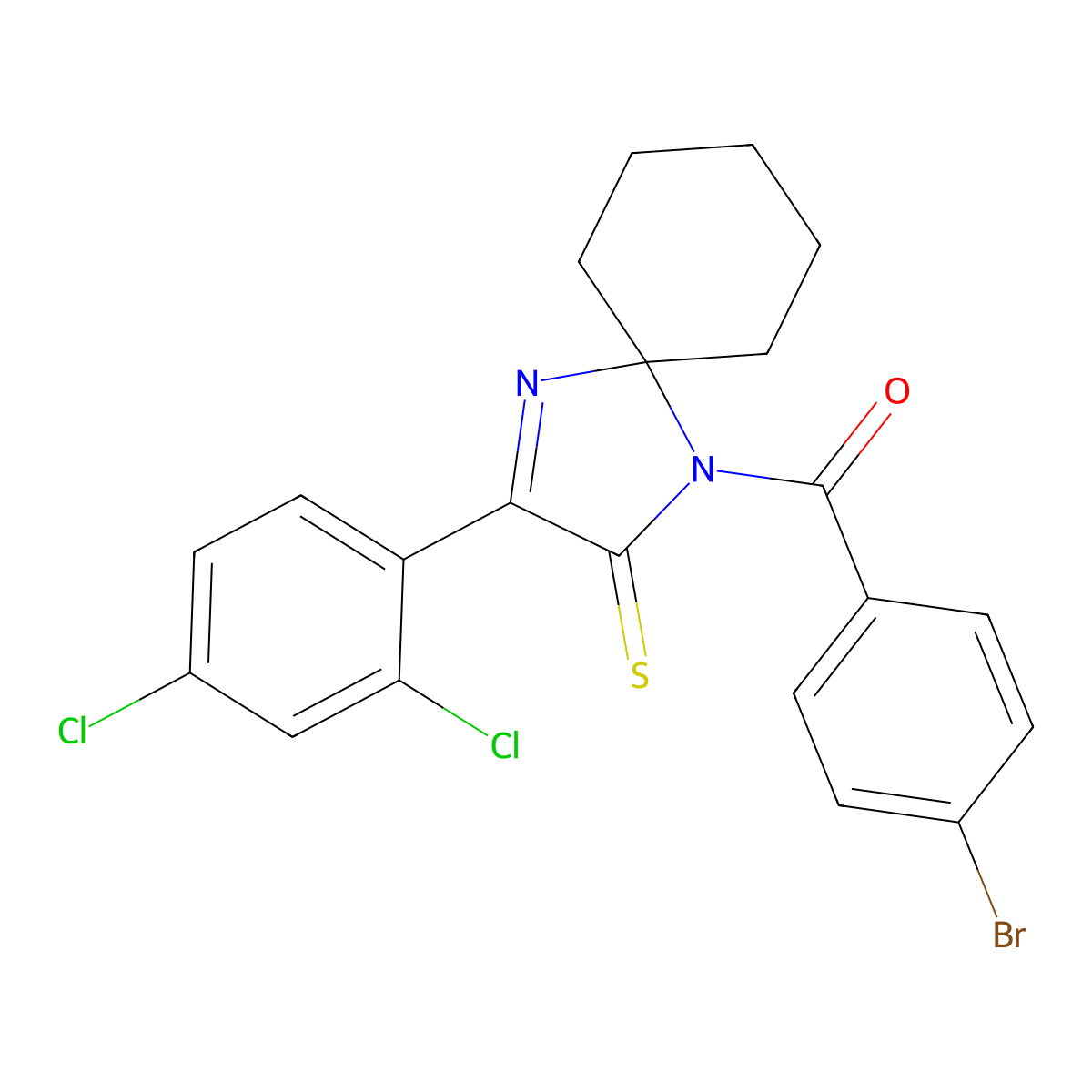 1-(4-Bromobenzoyl)-3-(2,4-dichlorophenyl)-1,4-diazaspiro[4.5]dec-3-ene-2-thione molecular structure, CAS 2097937-62-5