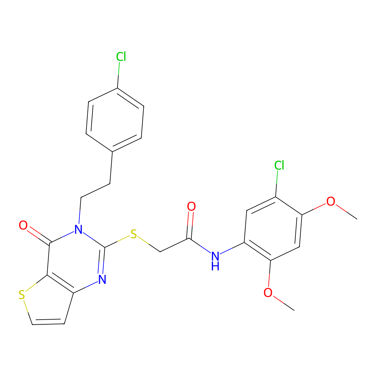 N-(5-chloro-2,4-dimethoxyphenyl)-2-({3-[2-(4-chlorophenyl)ethyl]-4-oxo-3H,4H-thieno[3,2-d]pyrimidin-2-yl}sulfanyl)acetamide molecular structure, CAS 2097937-63-6