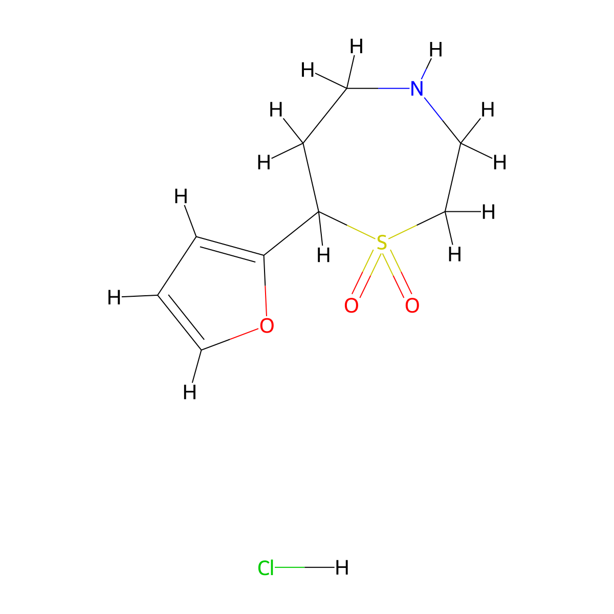 7-(Furan-2-yl)-1lambda6,4-thiazepane-1,1-dione hydrochloride molecular structure, CAS 2097937-69-2