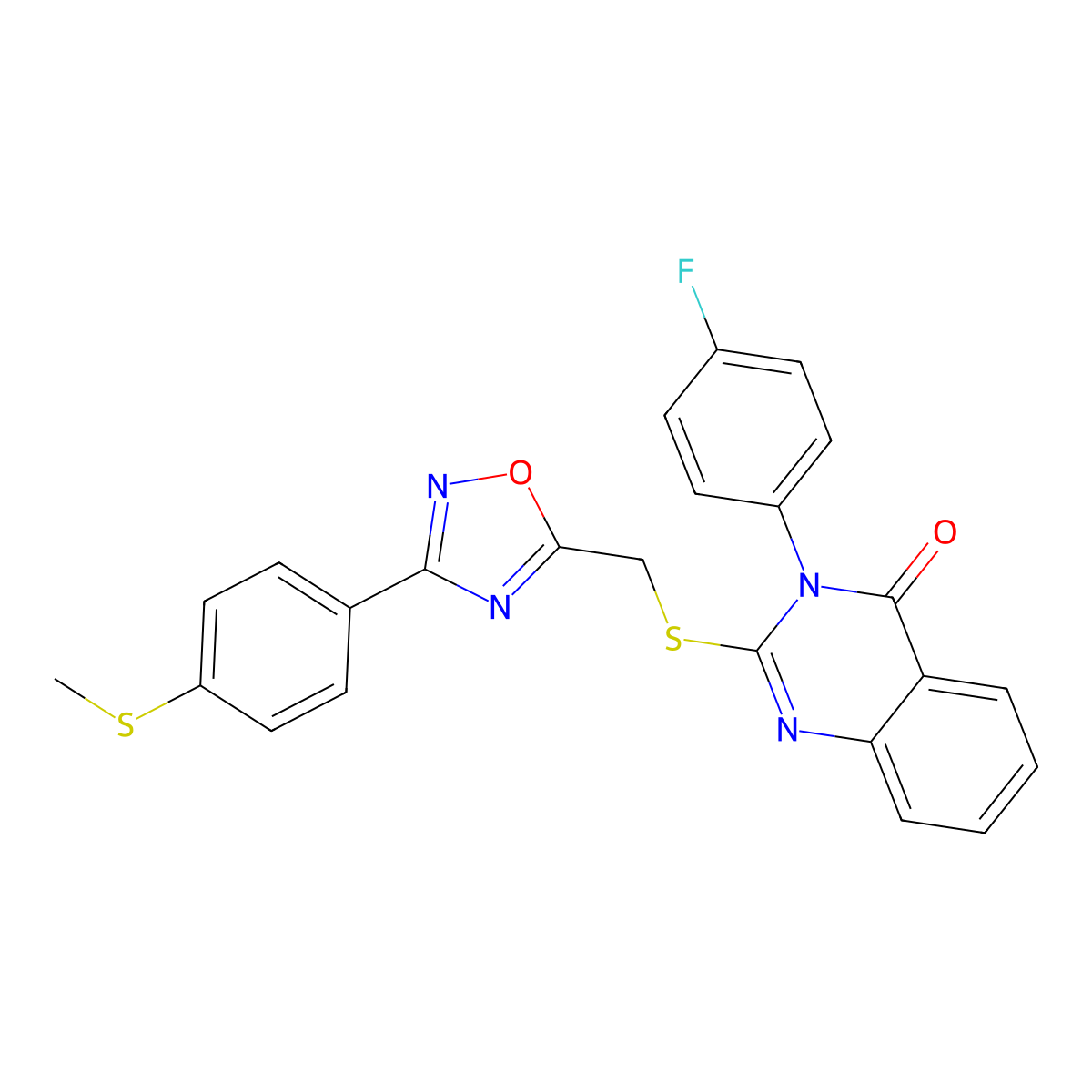 3-(4-Fluorophenyl)-2-[({3-[4-(methylsulfanyl)phenyl]-1,2,4-oxadiazol-5-yl}methyl)sulfanyl]-3,4-dihydroquinazolin-4-one molecular structure, CAS 2097937-72-7
