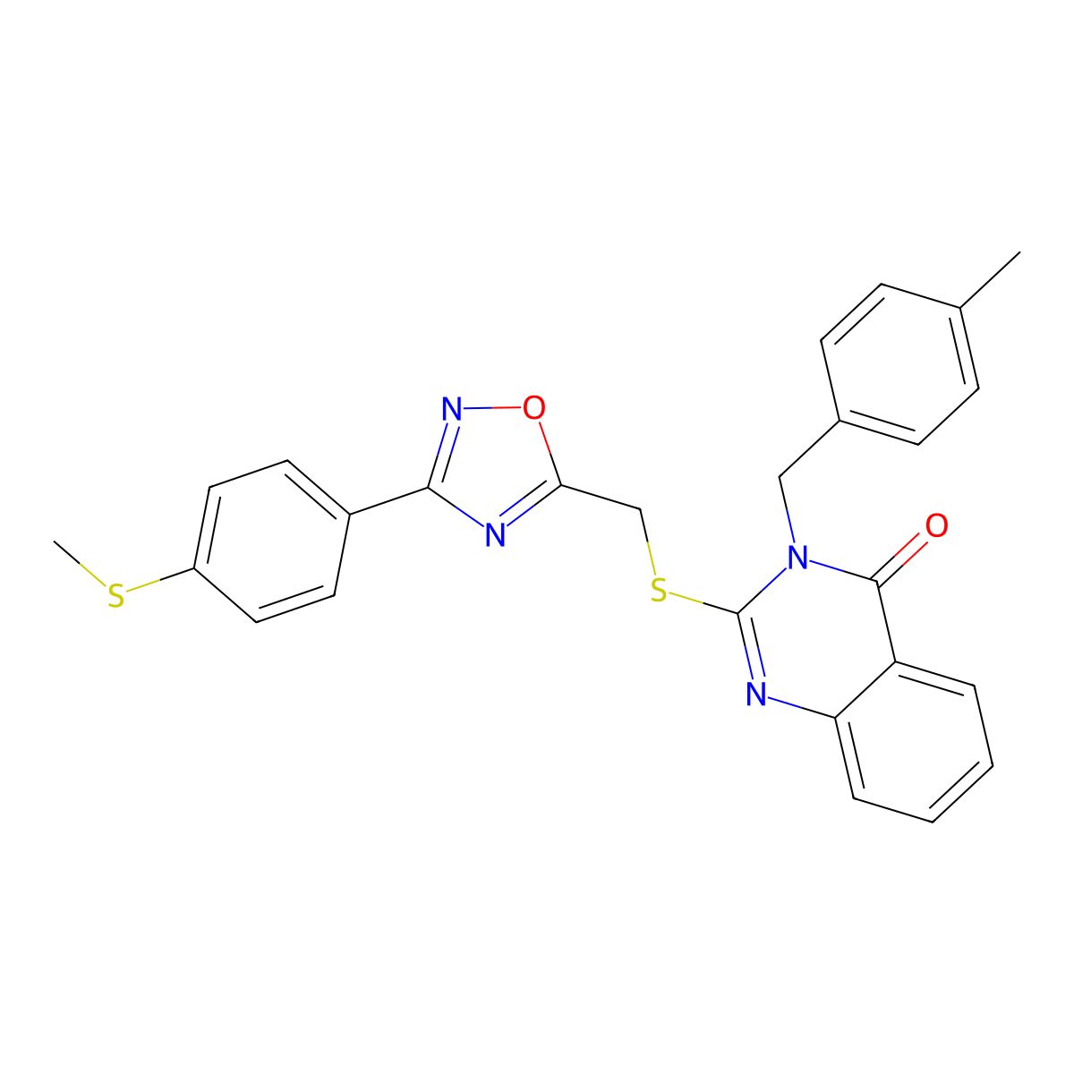 3-[(4-Methylphenyl)methyl]-2-[({3-[4-(methylsulfanyl)phenyl]-1,2,4-oxadiazol-5-yl}methyl)sulfanyl]-3,4-dihydroquinazolin-4-one molecular structure, CAS 2097937-73-8