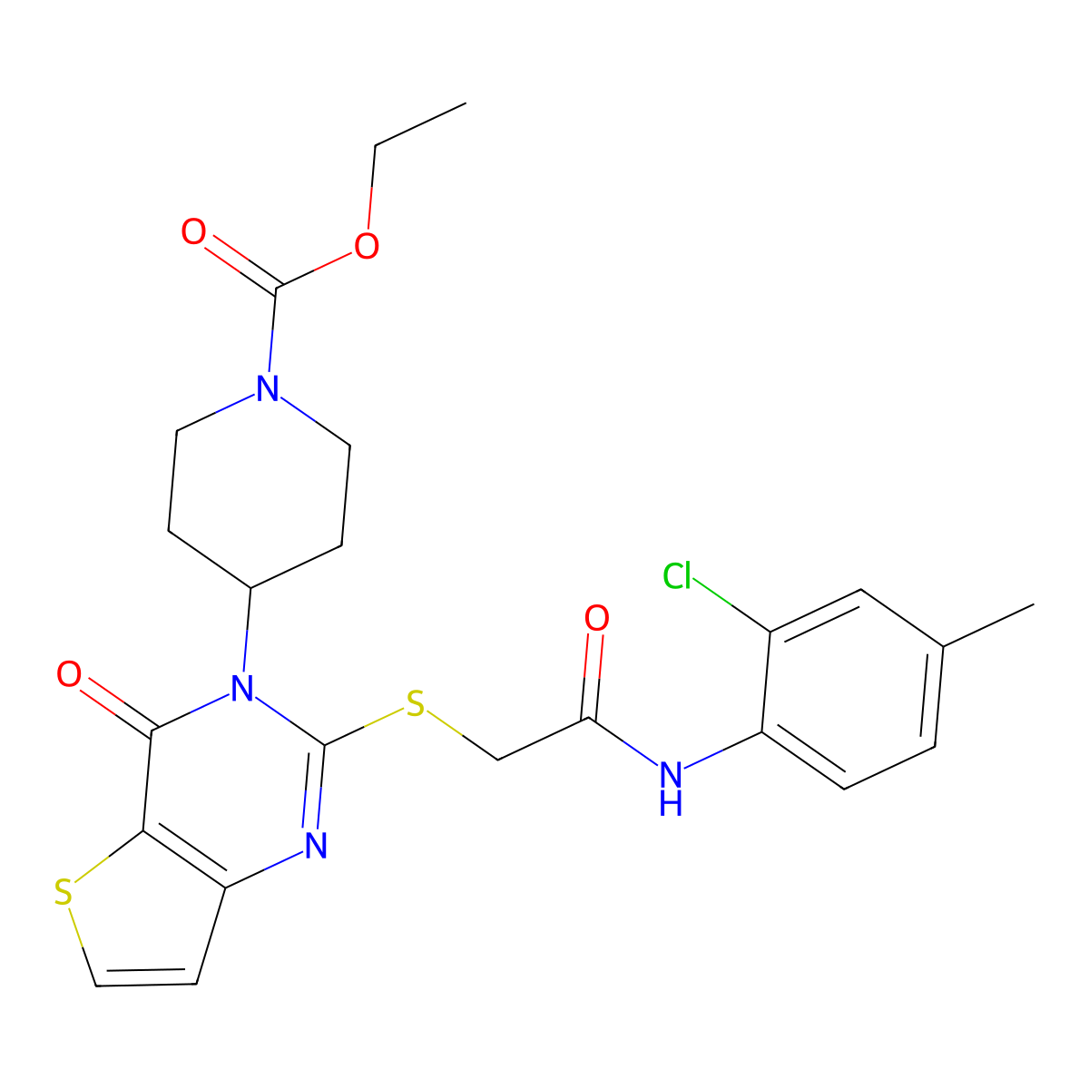 ethyl 4-[2-({[(2-chloro-4-methylphenyl)carbamoyl]methyl}sulfanyl)-4-oxo-3H,4H-thieno[3,2-d]pyrimidin-3-yl]piperidine-1-carboxylate molecular structure, CAS 2097937-79-4