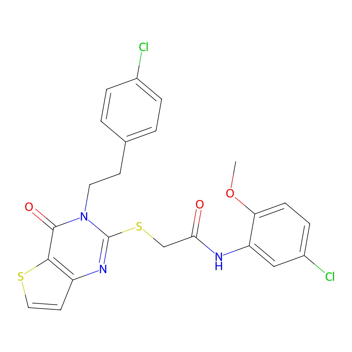 N-(5-chloro-2-methoxyphenyl)-2-({3-[2-(4-chlorophenyl)ethyl]-4-oxo-3H,4H-thieno[3,2-d]pyrimidin-2-yl}sulfanyl)acetamide molecular structure, CAS 2097937-83-0