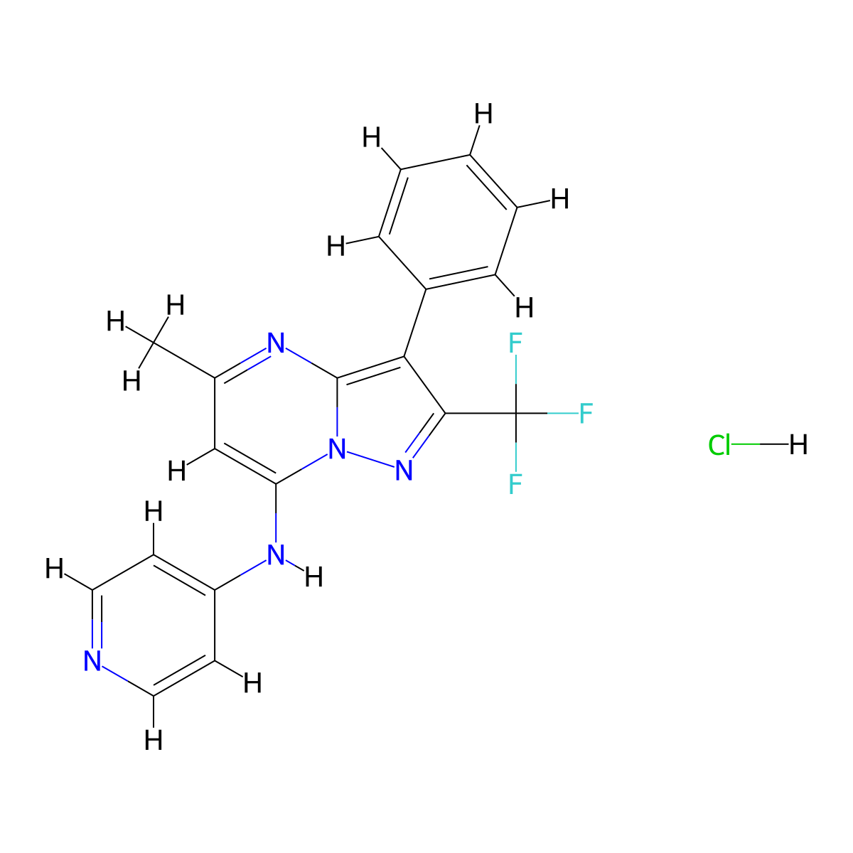 N-[5-methyl-3-phenyl-2-(trifluoromethyl)pyrazolo[1,5-a]pyrimidin-7-yl]pyridin-4-amine hydrochloride molecular structure, CAS 2097937-86-3