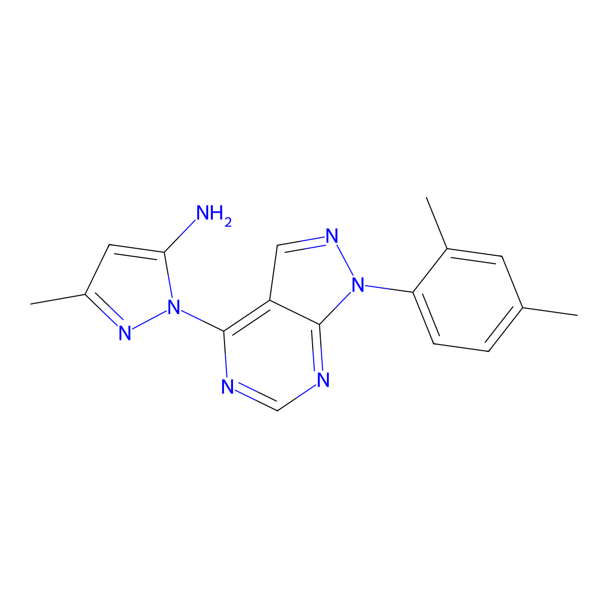 1-[1-(2,4-dimethylphenyl)-1H-pyrazolo[3,4-d]pyrimidin-4-yl]-3-methyl-1H-pyrazol-5-amine molecular structure, CAS 2097937-87-4