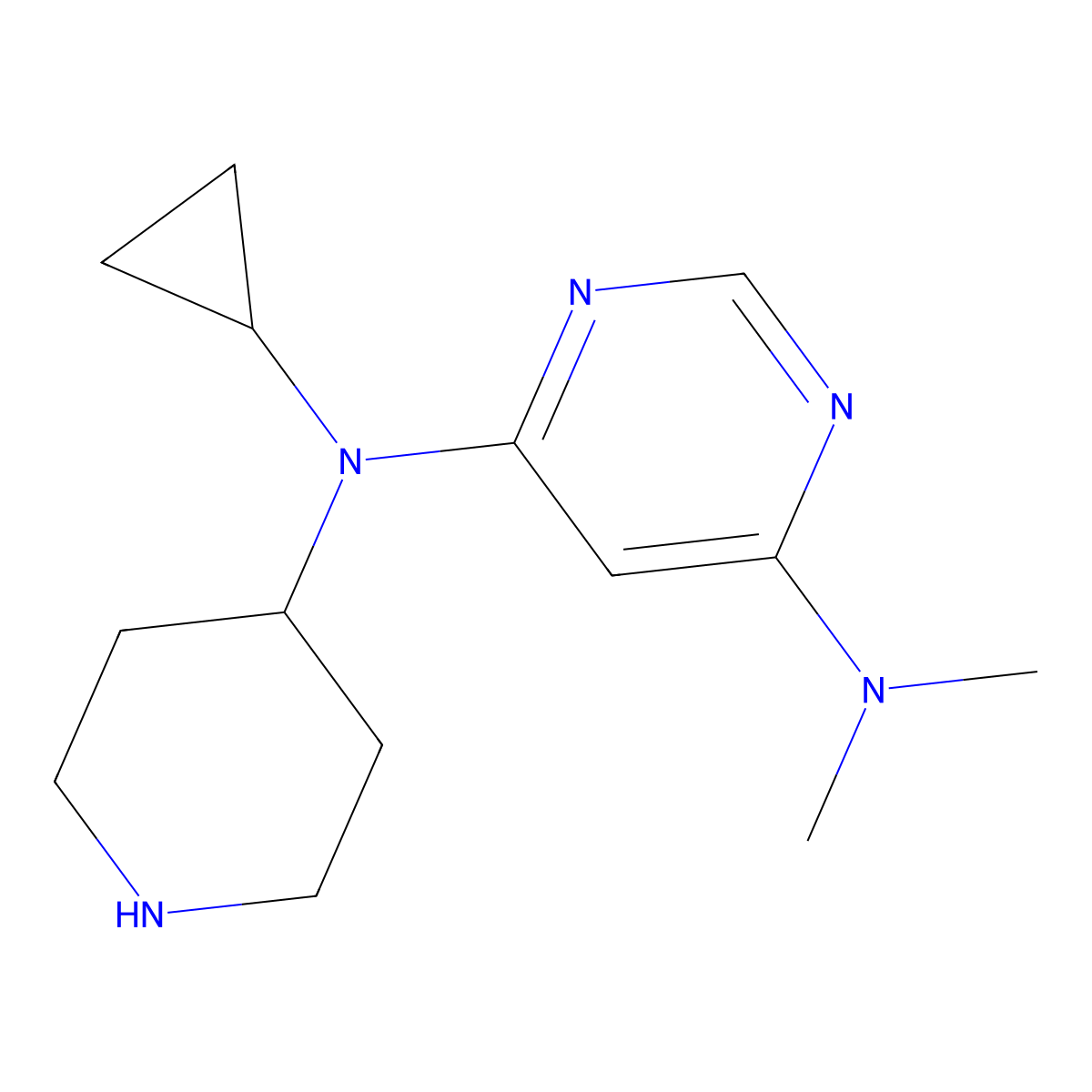 N4-cyclopropyl-N6,N6-dimethyl-N4-(piperidin-4-yl)pyrimidine-4,6-diamine molecular structure, CAS 2097937-92-1