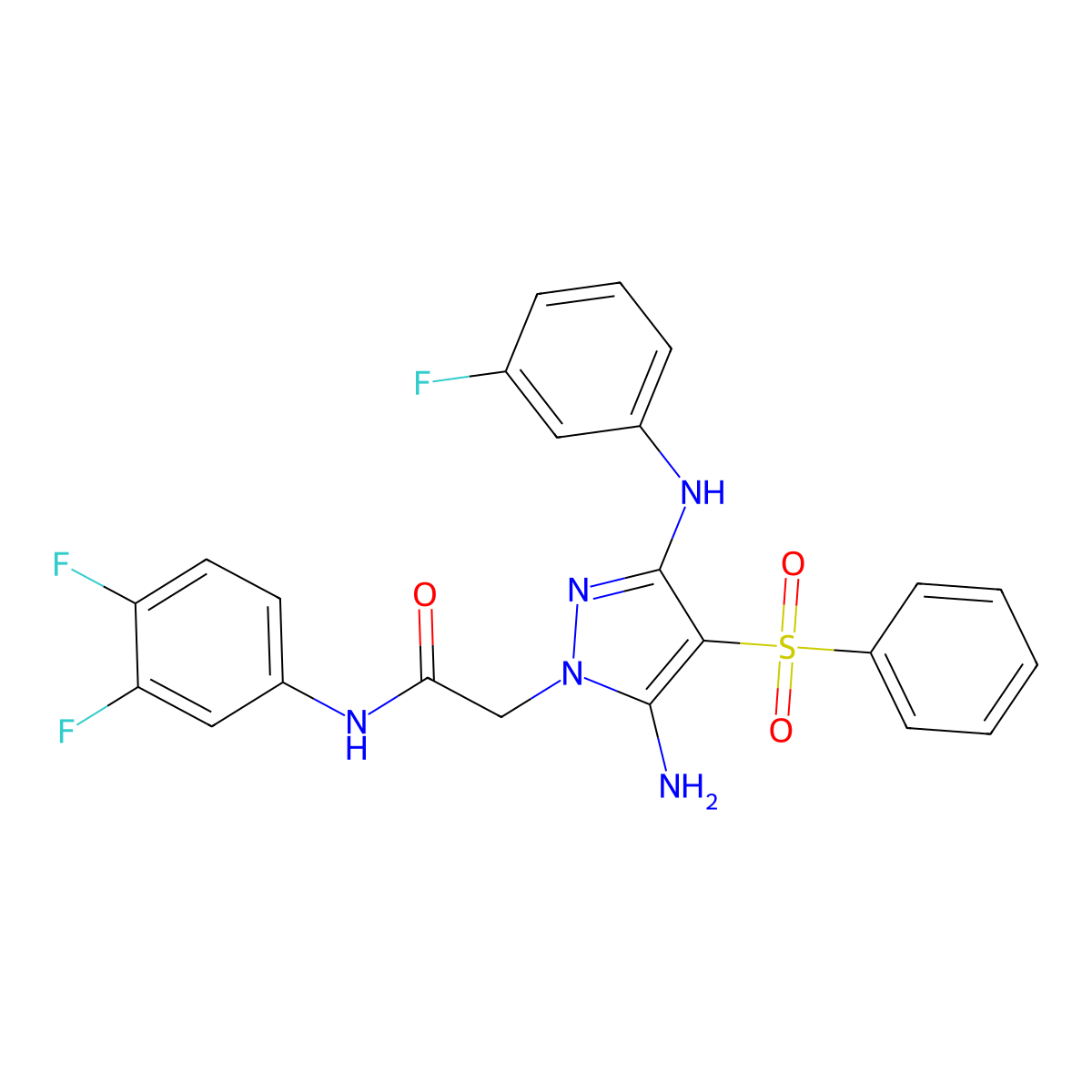 2-[5-amino-4-(benzenesulfonyl)-3-[(3-fluorophenyl)amino]-1H-pyrazol-1-yl]-N-(3,4-difluorophenyl)acetamide molecular structure, CAS 2097937-93-2