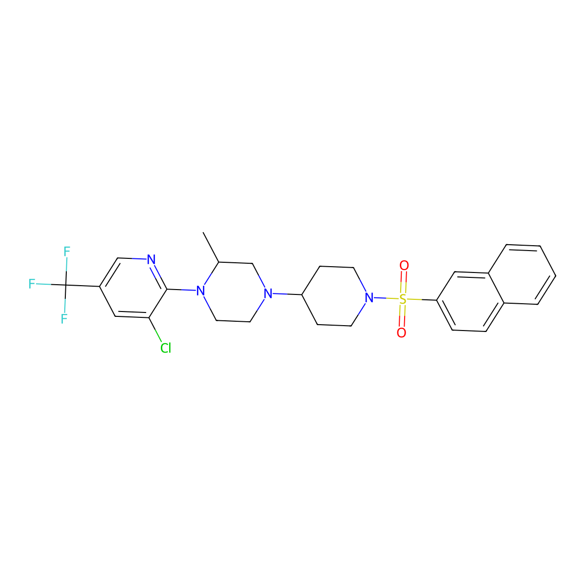 1-[3-Chloro-5-(trifluoromethyl)pyridin-2-yl]-2-methyl-4-[1-(naphthalene-2-sulfonyl)piperidin-4-yl]piperazine molecular structure, CAS 2097937-96-5