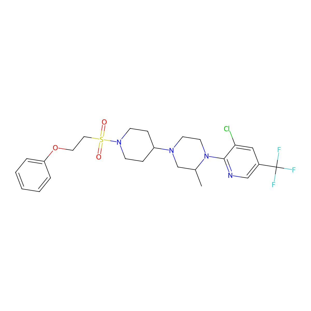 1-[3-Chloro-5-(trifluoromethyl)pyridin-2-yl]-2-methyl-4-[1-(2-phenoxyethanesulfonyl)piperidin-4-yl]piperazine molecular structure, CAS 2097937-97-6