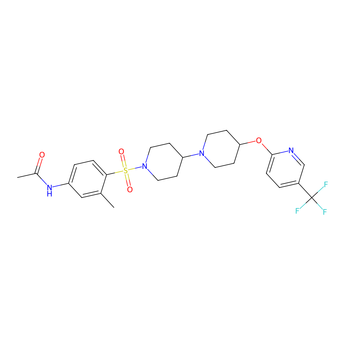 N-{3-methyl-4-[(4-{[5-(trifluoromethyl)pyridin-2-yl]oxy}-[1,4'-bipiperidine]-1'-yl)sulfonyl]phenyl}acetamide molecular structure, CAS 2097938-02-6