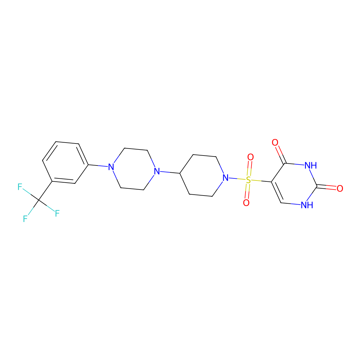 5-[(4-{4-[3-(Trifluoromethyl)phenyl]piperazin-1-yl}piperidin-1-yl)sulfonyl]-1,2,3,4-tetrahydropyrimidine-2,4-dione molecular structure, CAS 2097938-05-9