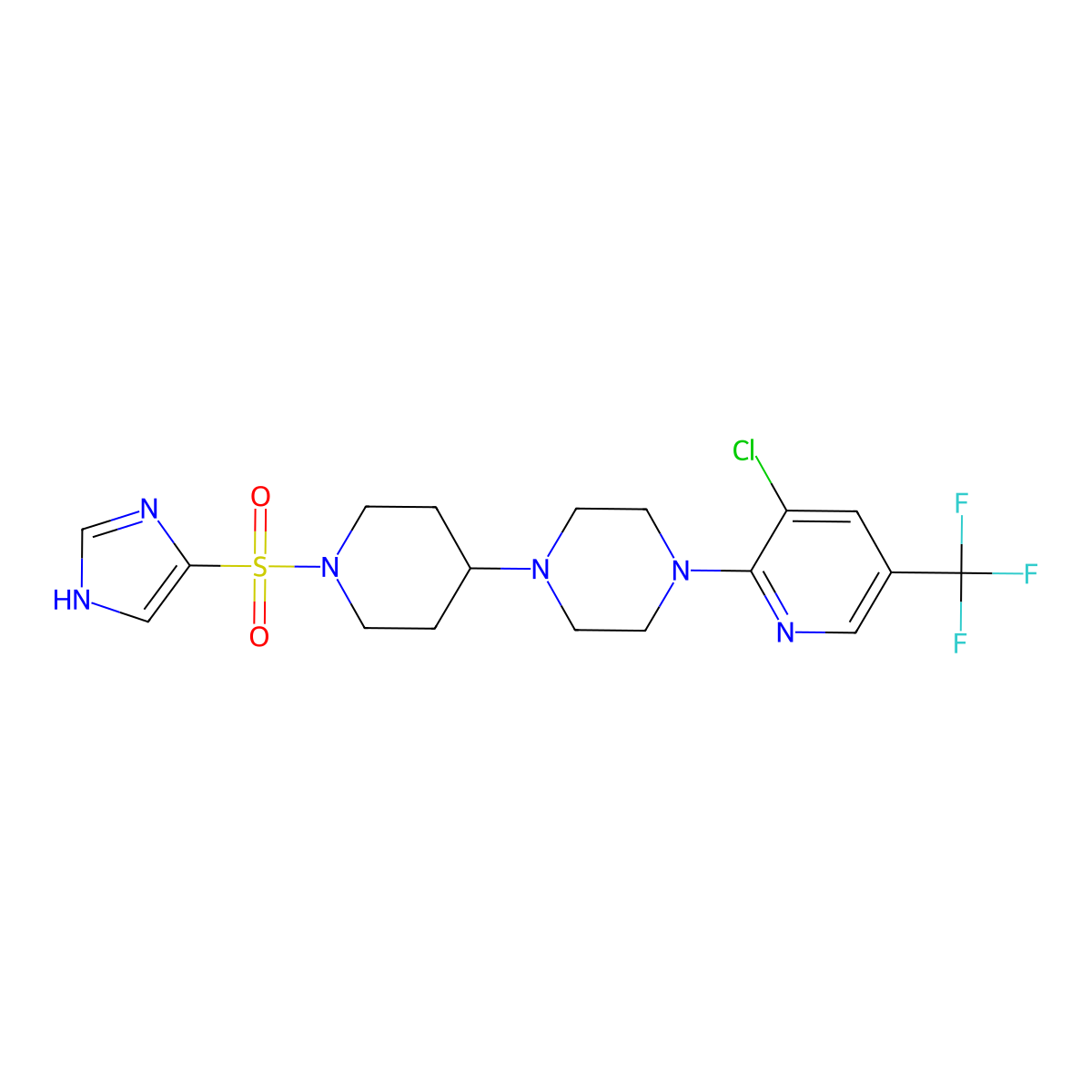 1-[3-chloro-5-(trifluoromethyl)pyridin-2-yl]-4-[1-(1H-imidazole-4-sulfonyl)piperidin-4-yl]piperazine molecular structure, CAS 2097938-09-3