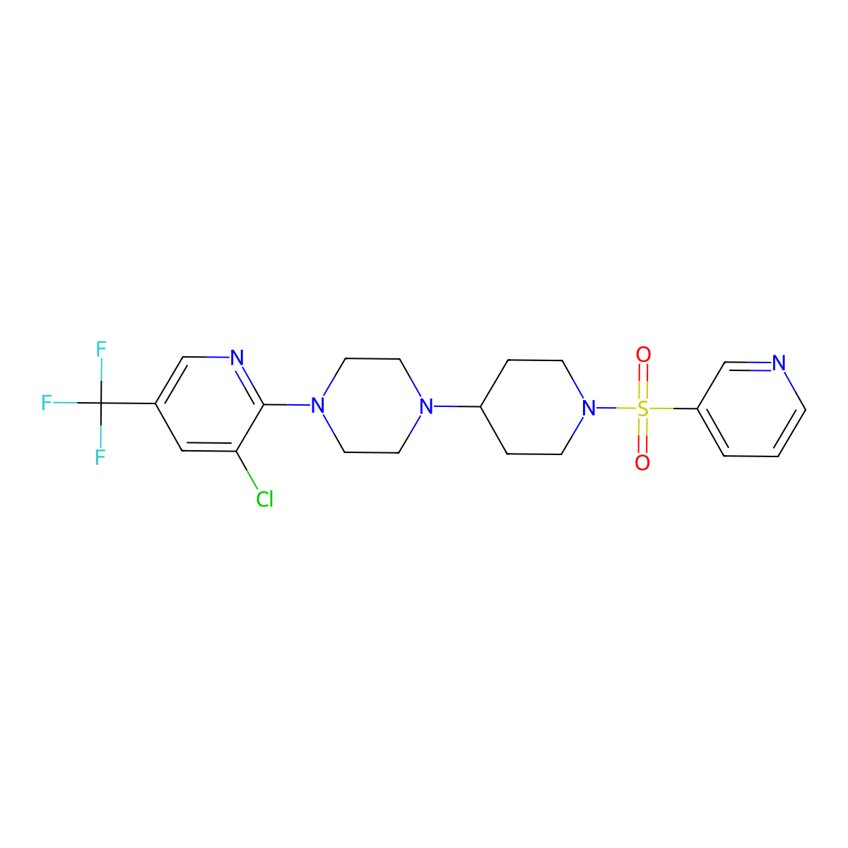 1-[3-Chloro-5-(trifluoromethyl)pyridin-2-yl]-4-[1-(pyridine-3-sulfonyl)piperidin-4-yl]piperazine molecular structure, CAS 2097938-10-6
