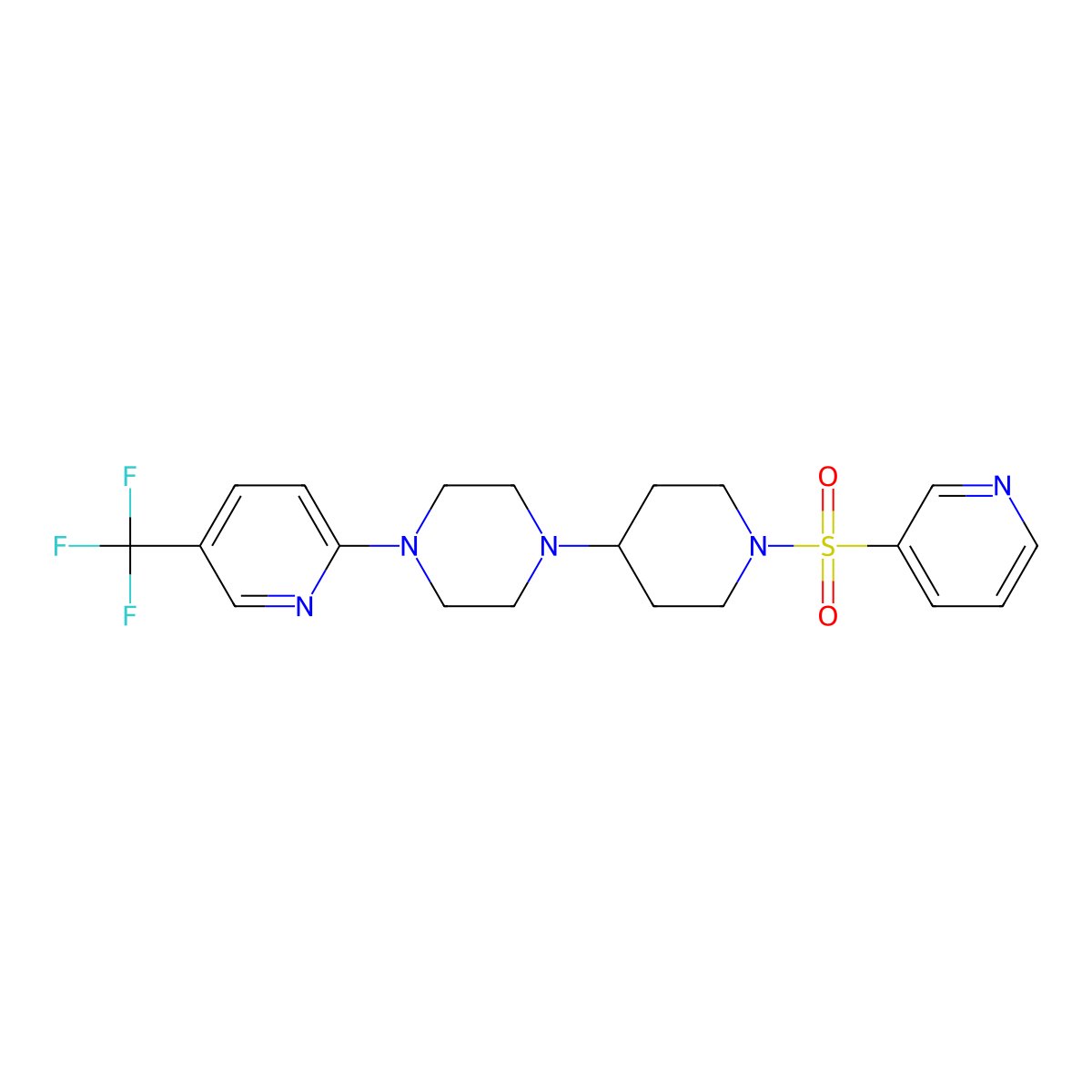 1-[1-(Pyridine-3-sulfonyl)piperidin-4-yl]-4-[5-(trifluoromethyl)pyridin-2-yl]piperazine molecular structure, CAS 2097938-14-0