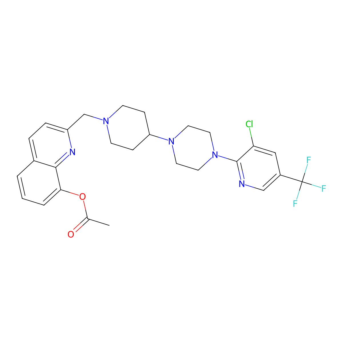 2-[(4-{4-[3-Chloro-5-(trifluoromethyl)pyridin-2-yl]piperazin-1-yl}piperidin-1-yl)methyl]quinolin-8-yl acetate molecular structure, CAS 2097938-17-3
