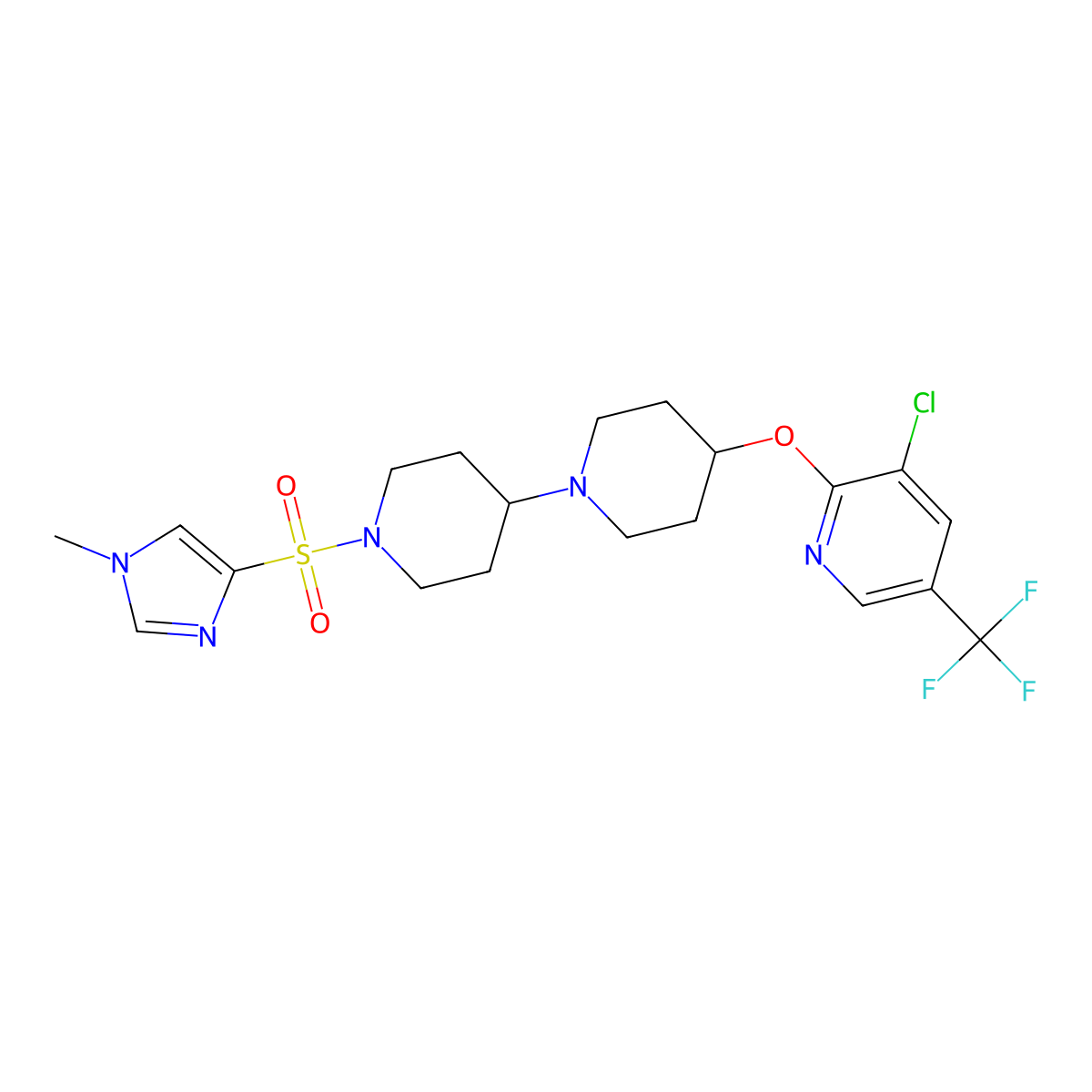 4-{[3-chloro-5-(trifluoromethyl)pyridin-2-yl]oxy}-1'-[(1-methyl-1H-imidazol-4-yl)sulfonyl]-1,4'-bipiperidine molecular structure, CAS 2097938-19-5