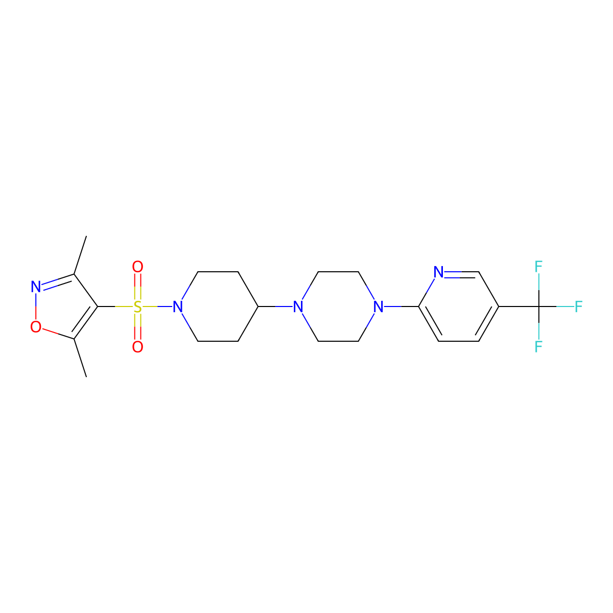 1-{1-[(3,5-Dimethyl-1,2-oxazol-4-yl)sulfonyl]piperidin-4-yl}-4-[5-(trifluoromethyl)pyridin-2-yl]piperazine molecular structure, CAS 2097938-23-1