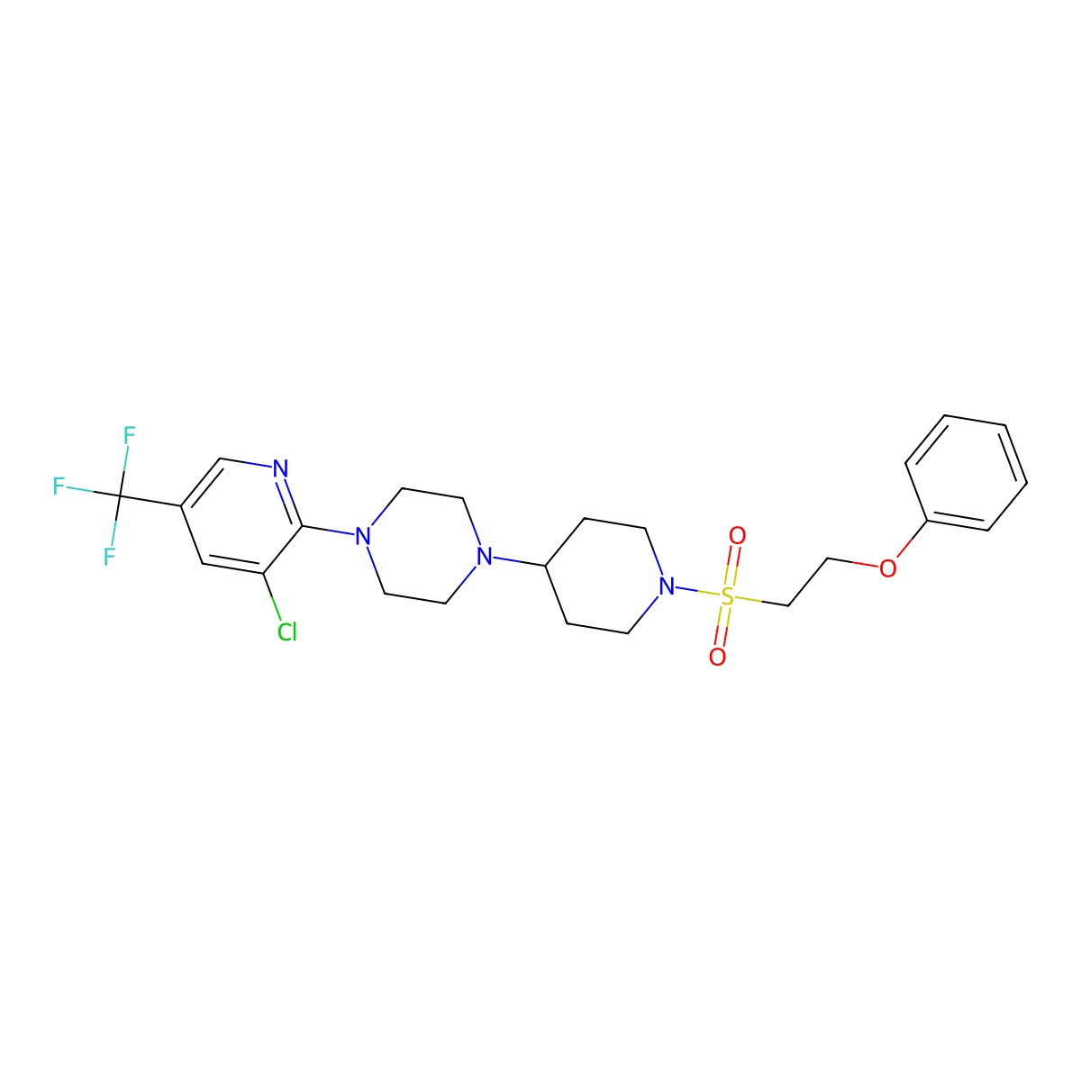1-[3-Chloro-5-(trifluoromethyl)pyridin-2-yl]-4-[1-(2-phenoxyethanesulfonyl)piperidin-4-yl]piperazine molecular structure, CAS 2097938-26-4