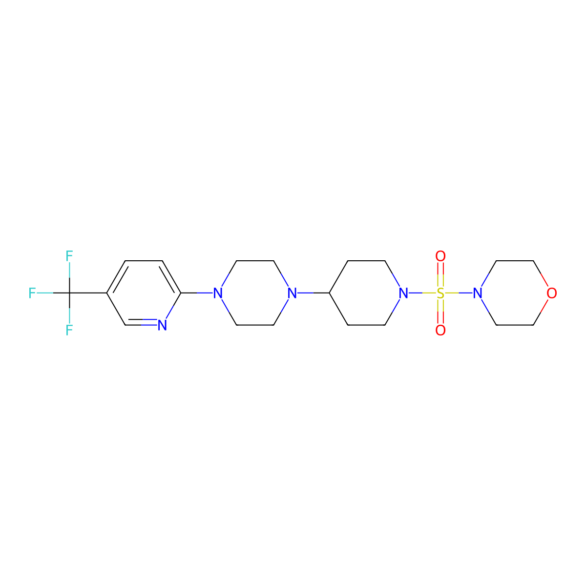 4-[(4-{4-[5-(Trifluoromethyl)pyridin-2-yl]piperazin-1-yl}piperidin-1-yl)sulfonyl]morpholine molecular structure, CAS 2097938-30-0