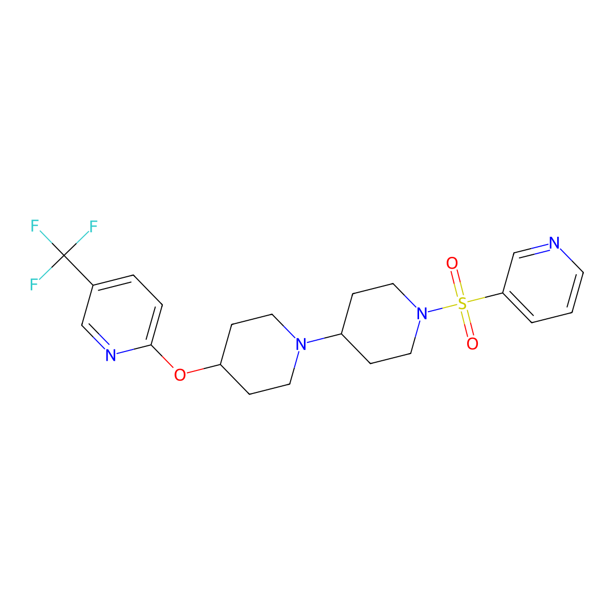 1'-(Pyridine-3-sulfonyl)-4-{[5-(trifluoromethyl)pyridin-2-yl]oxy}-1,4'-bipiperidine molecular structure, CAS 2097938-34-4