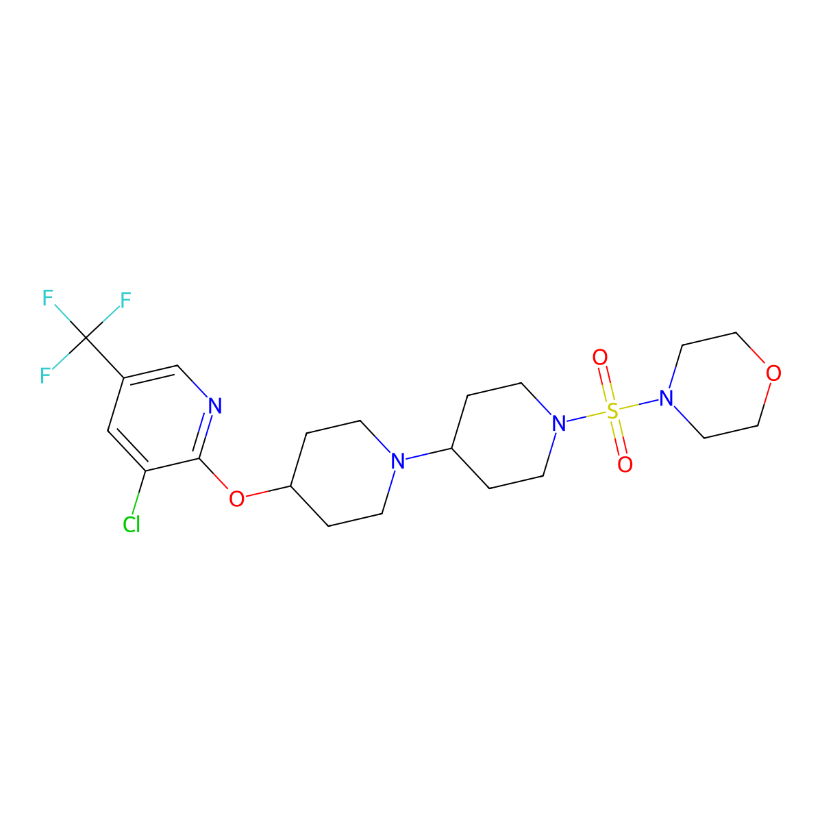 4-{[3-Chloro-5-(trifluoromethyl)pyridin-2-yl]oxy}-1'-(morpholine-4-sulfonyl)-1,4'-bipiperidine molecular structure, CAS 2097938-35-5