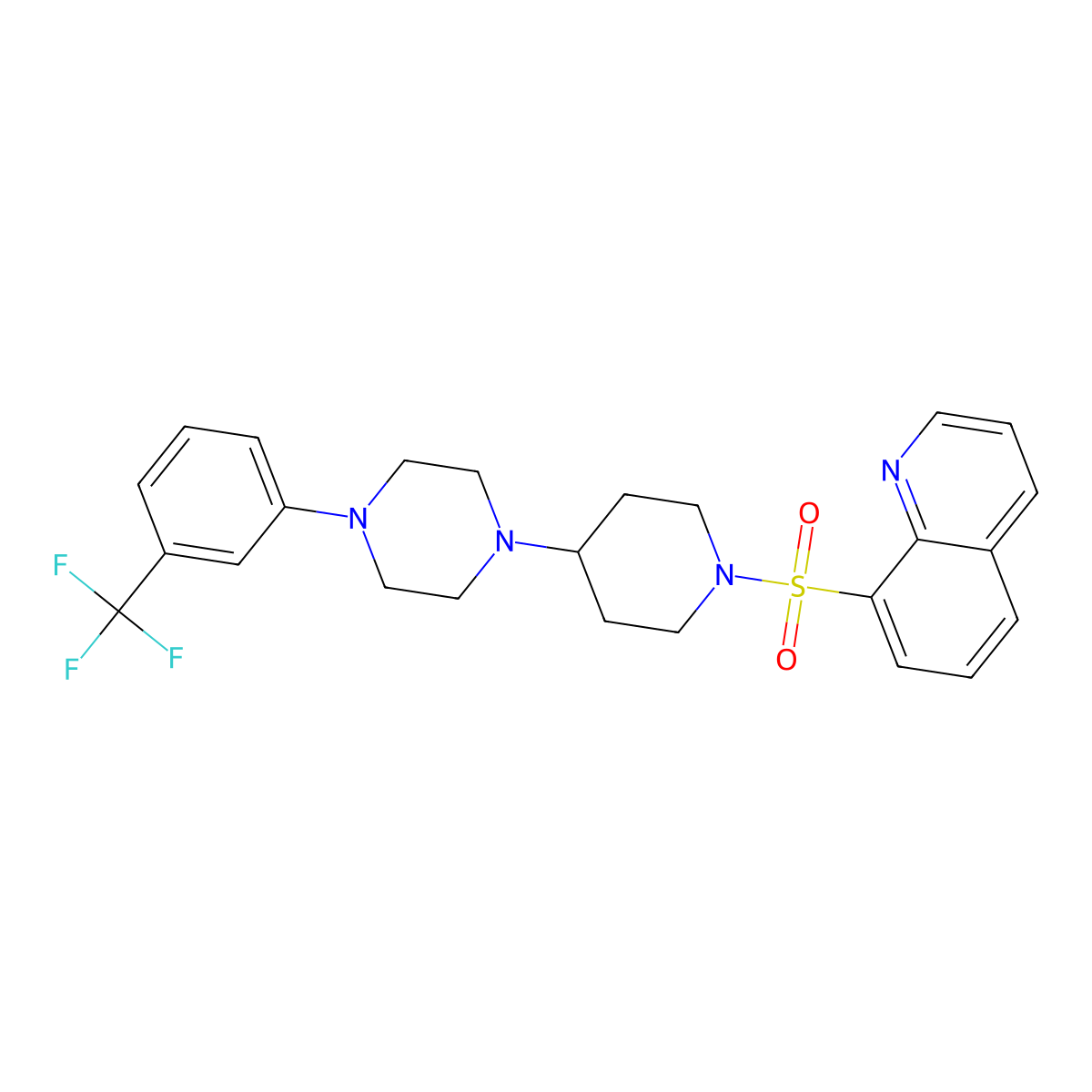 8-[(4-{4-[3-(Trifluoromethyl)phenyl]piperazin-1-yl}piperidin-1-yl)sulfonyl]quinoline molecular structure, CAS 2097938-40-2