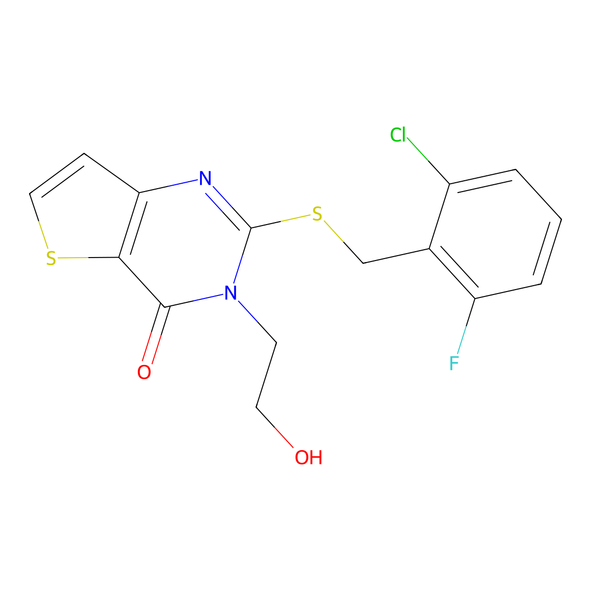 2-{[(2-chloro-6-fluorophenyl)methyl]sulfanyl}-3-(2-hydroxyethyl)-3H,4H-thieno[3,2-d]pyrimidin-4-one molecular structure, CAS 2097938-42-4