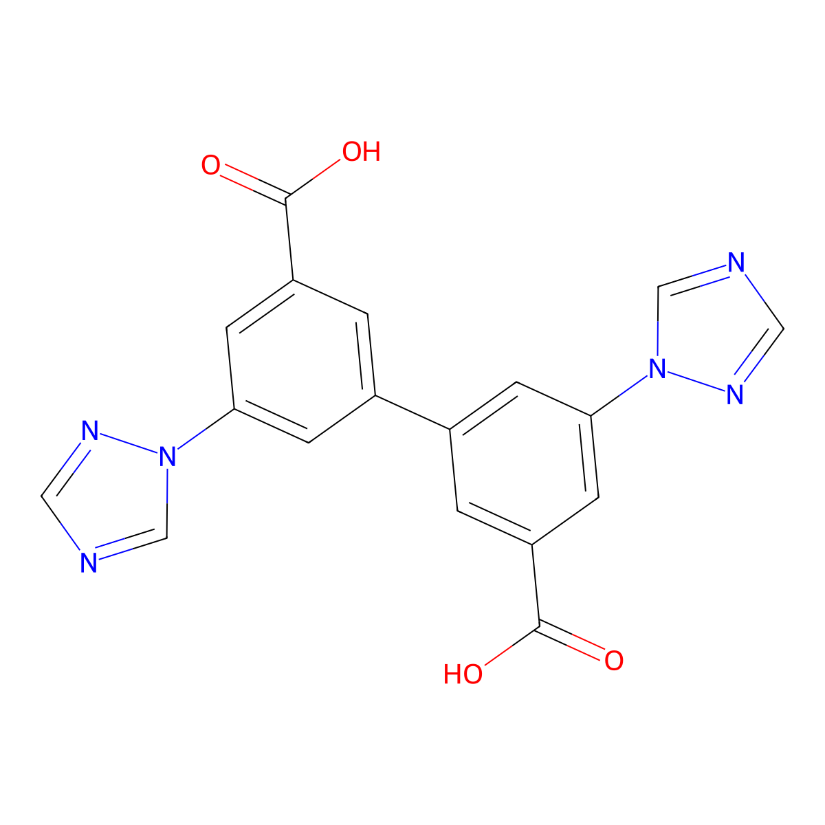 5,5'-Di(1H-1,2,4-triazol-1-yl)-[1,1'-biphenyl]-3,3'-dicarboxylic acid molecular structure, CAS 2097938-53-7