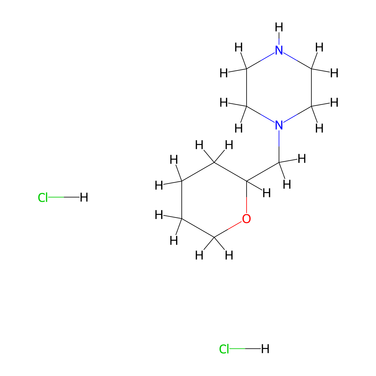 1-((tetrahydro-2H-pyran-2-yl)methyl)piperazine dihydrochloride molecular structure, CAS 2097938-76-4