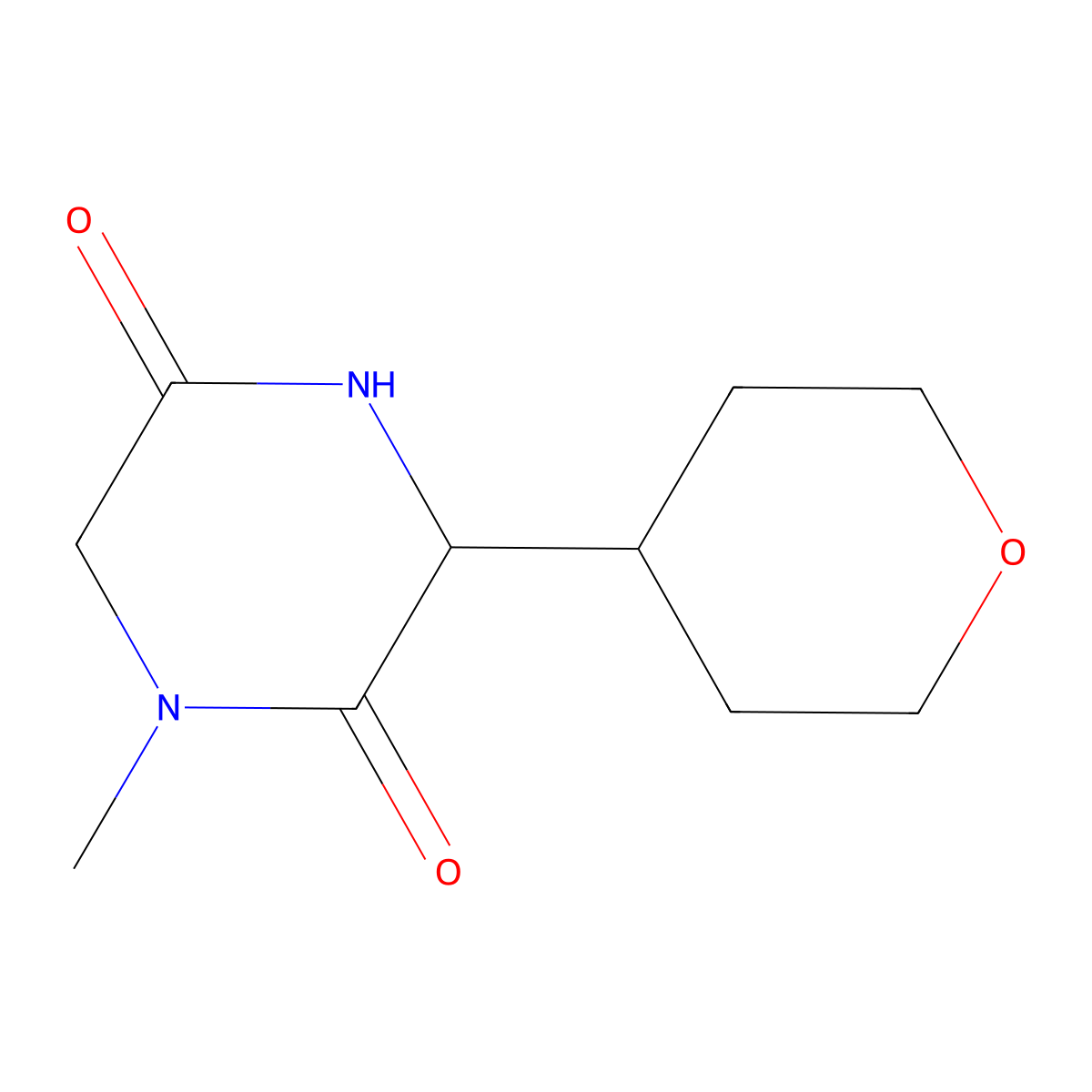 1-methyl-3-(tetrahydro-2H-pyran-4-yl)piperazine-2,5-dione molecular structure, CAS 2097948-15-5