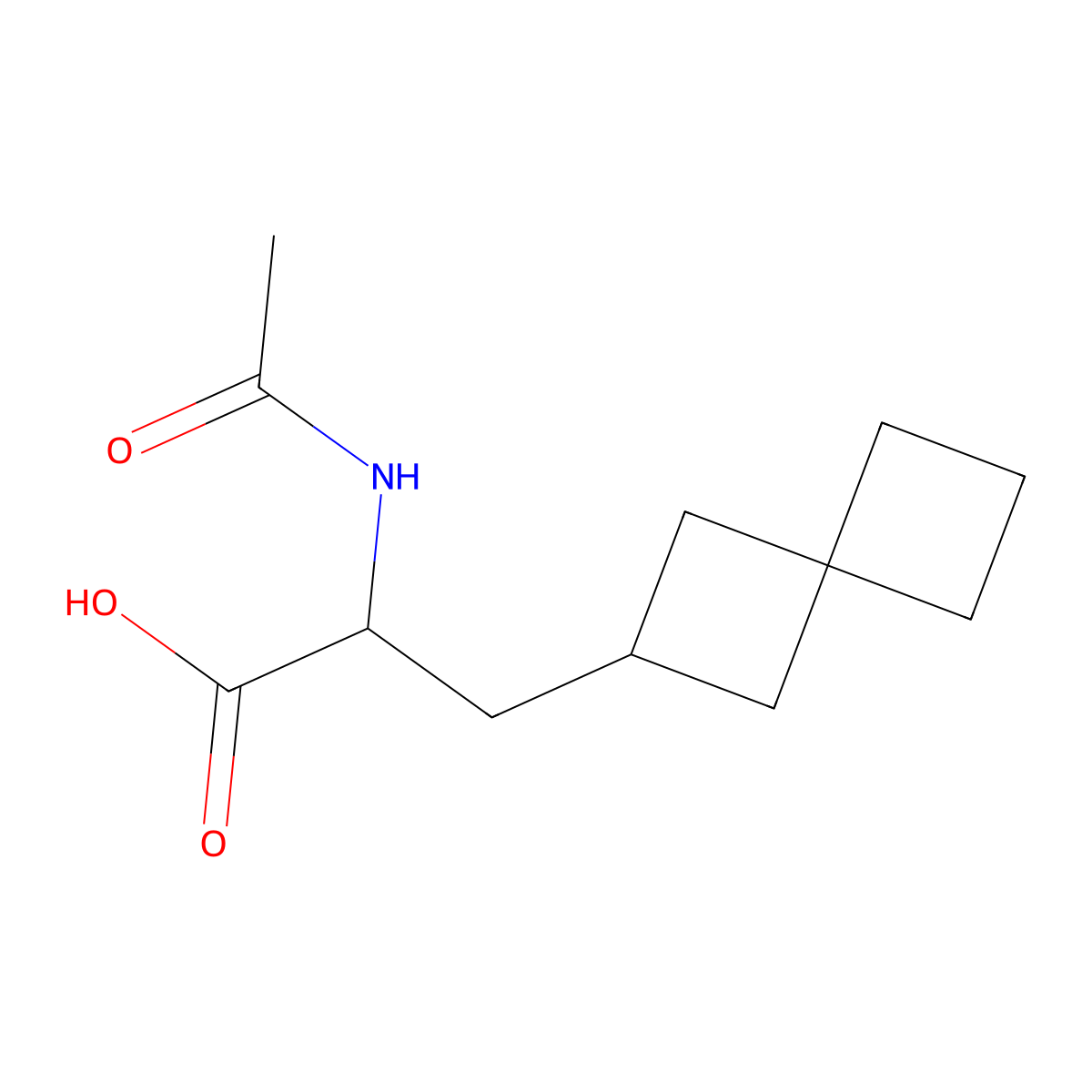 2-Acetamido-3-{spiro[3.3]heptan-2-yl}propanoic acid molecular structure, CAS 2097949-58-9